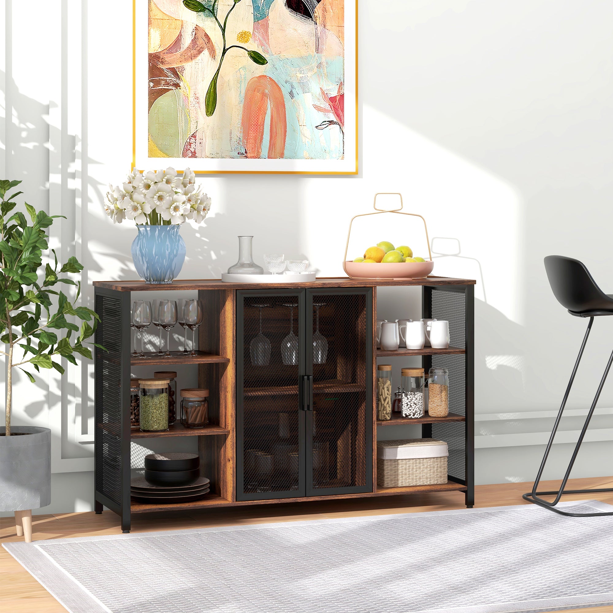 Aparador de Cozinha Industrial com 6 Prateleiras 120x40x76 cm - Castanho Rústico