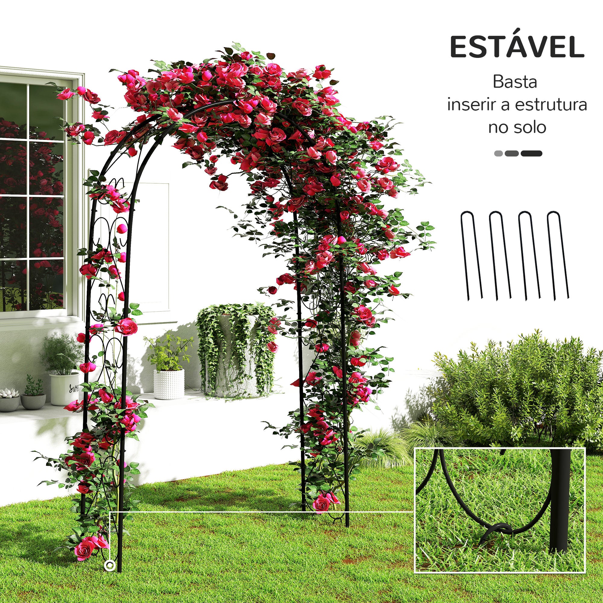 Arco de Jardim em Aço para Decoração Espiral de Coração 125x37x230 cm - Preto