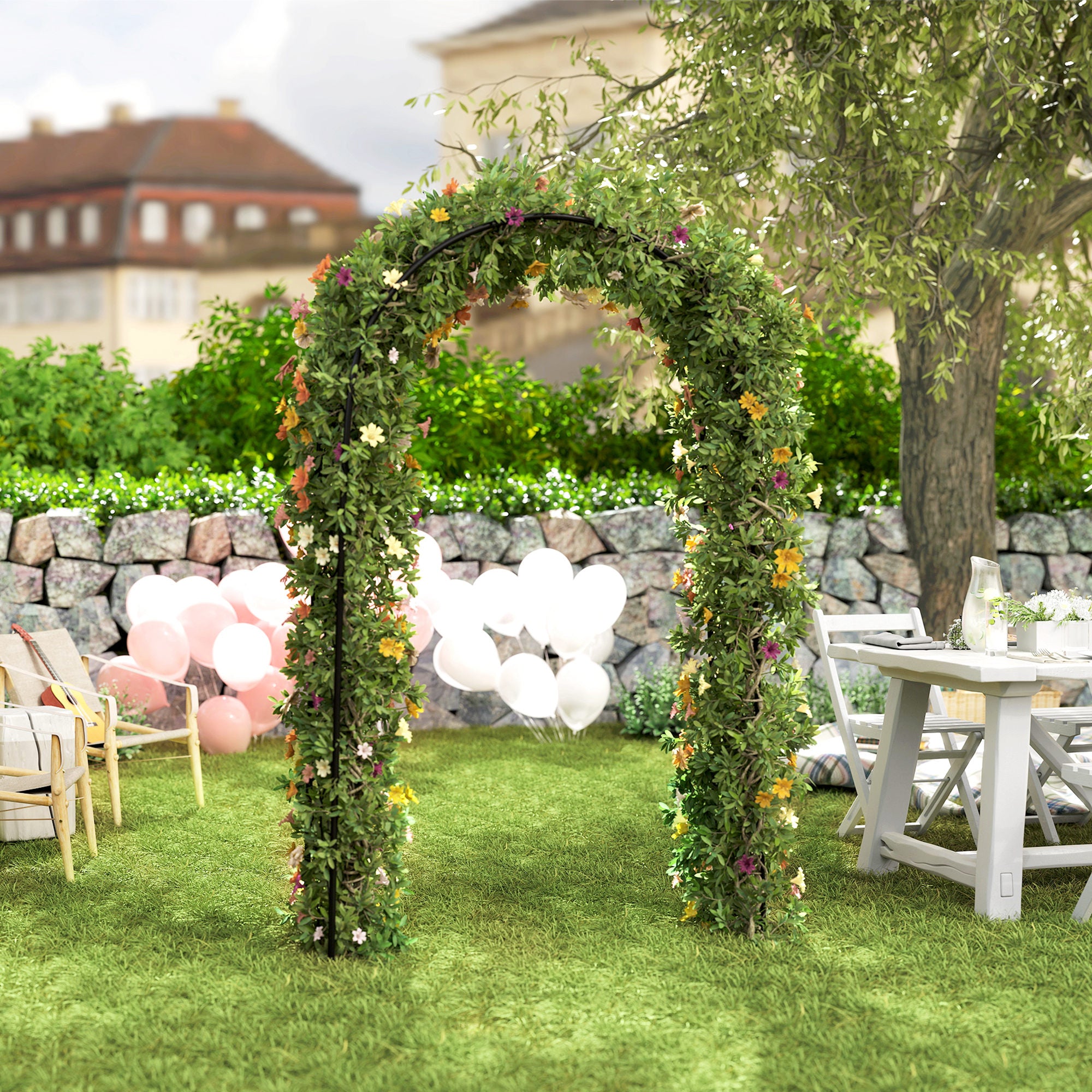 Arco de Jardim em Aço para Decoração Espiral de Coração 125x37x230 cm - Preto