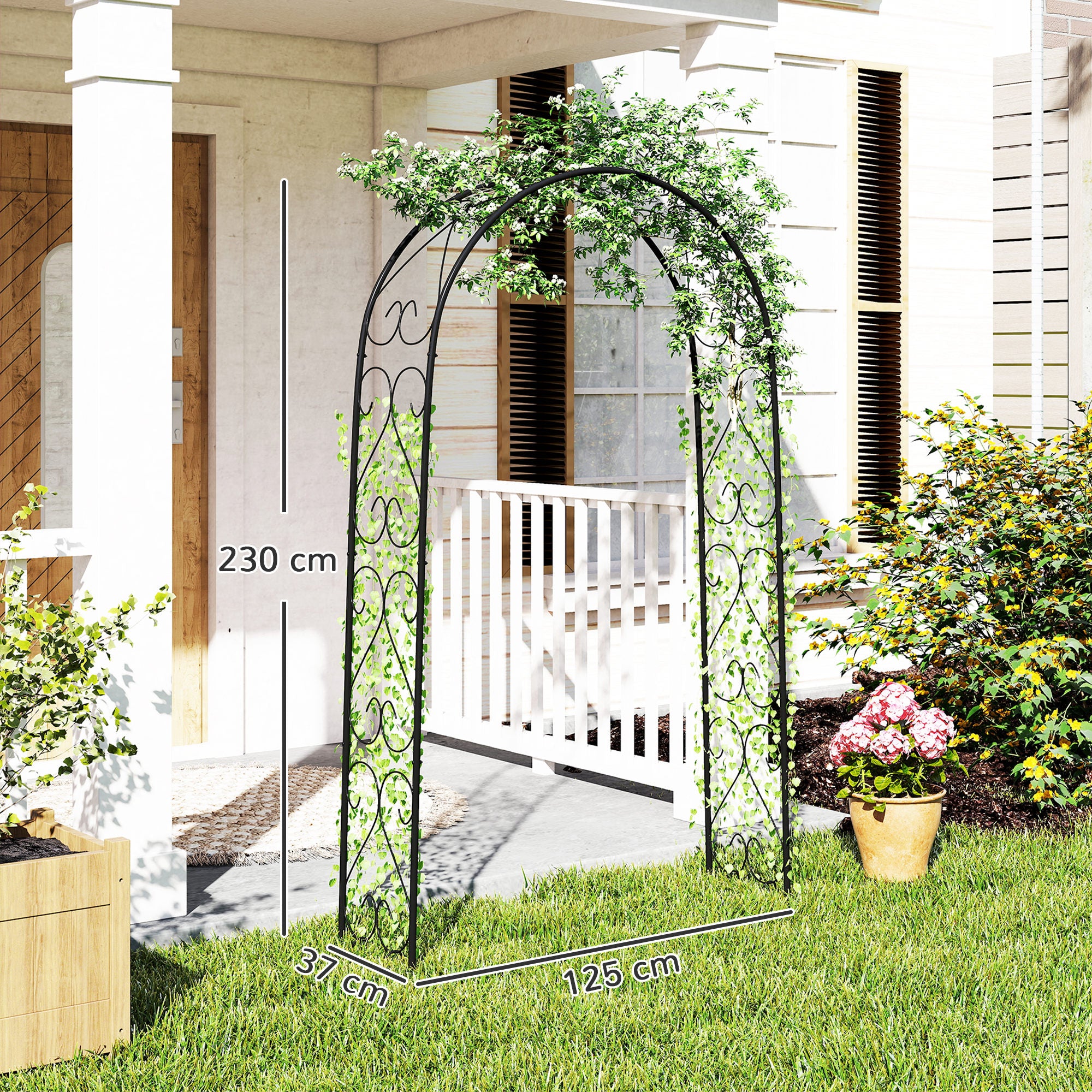 Arco de Jardim em Aço para Decoração Espiral de Coração 125x37x230 cm - Preto