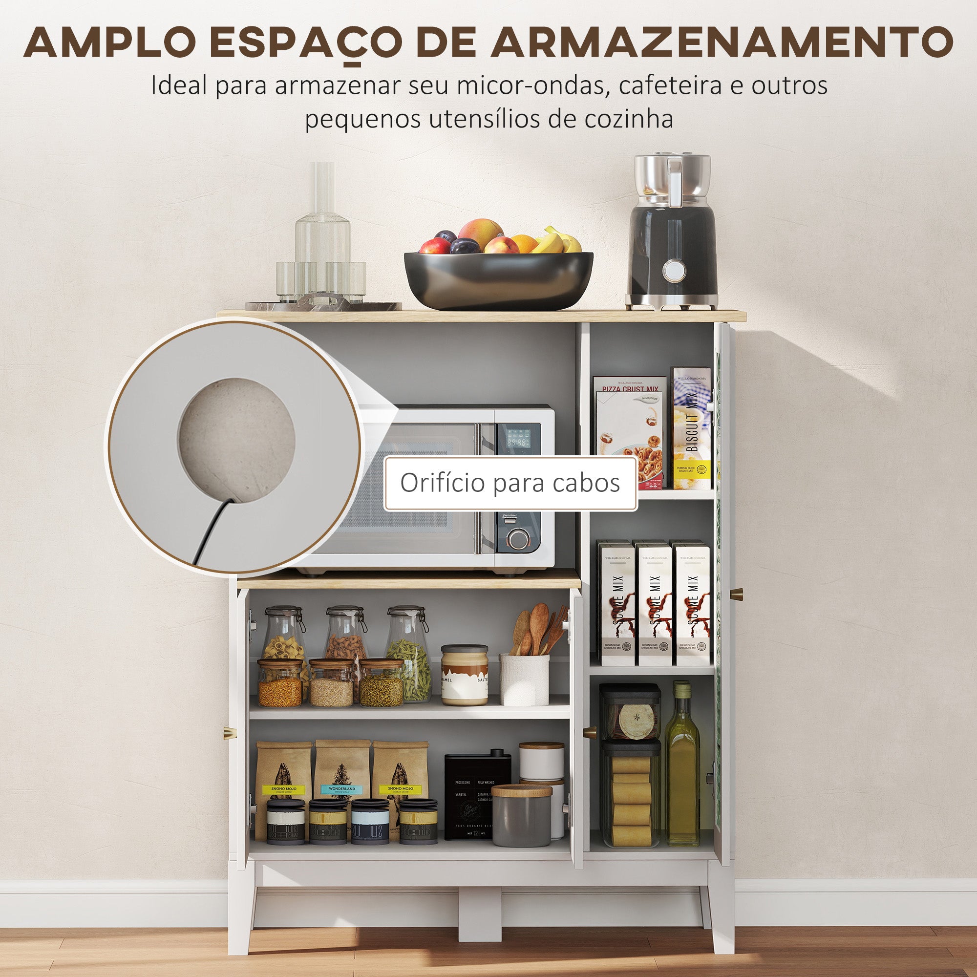 Armário Auxiliar de Cozinha Moderno – 80x35x97 cm – Branco – MDF