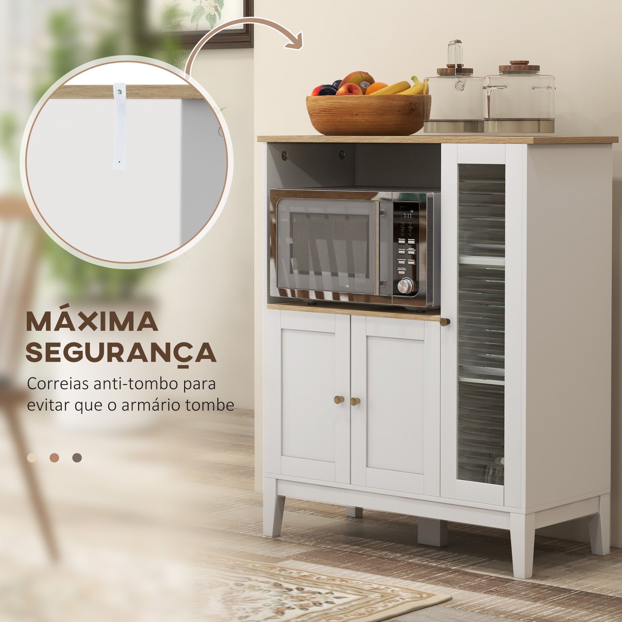 Armário Auxiliar de Cozinha Moderno – 80x35x97 cm – Branco – MDF