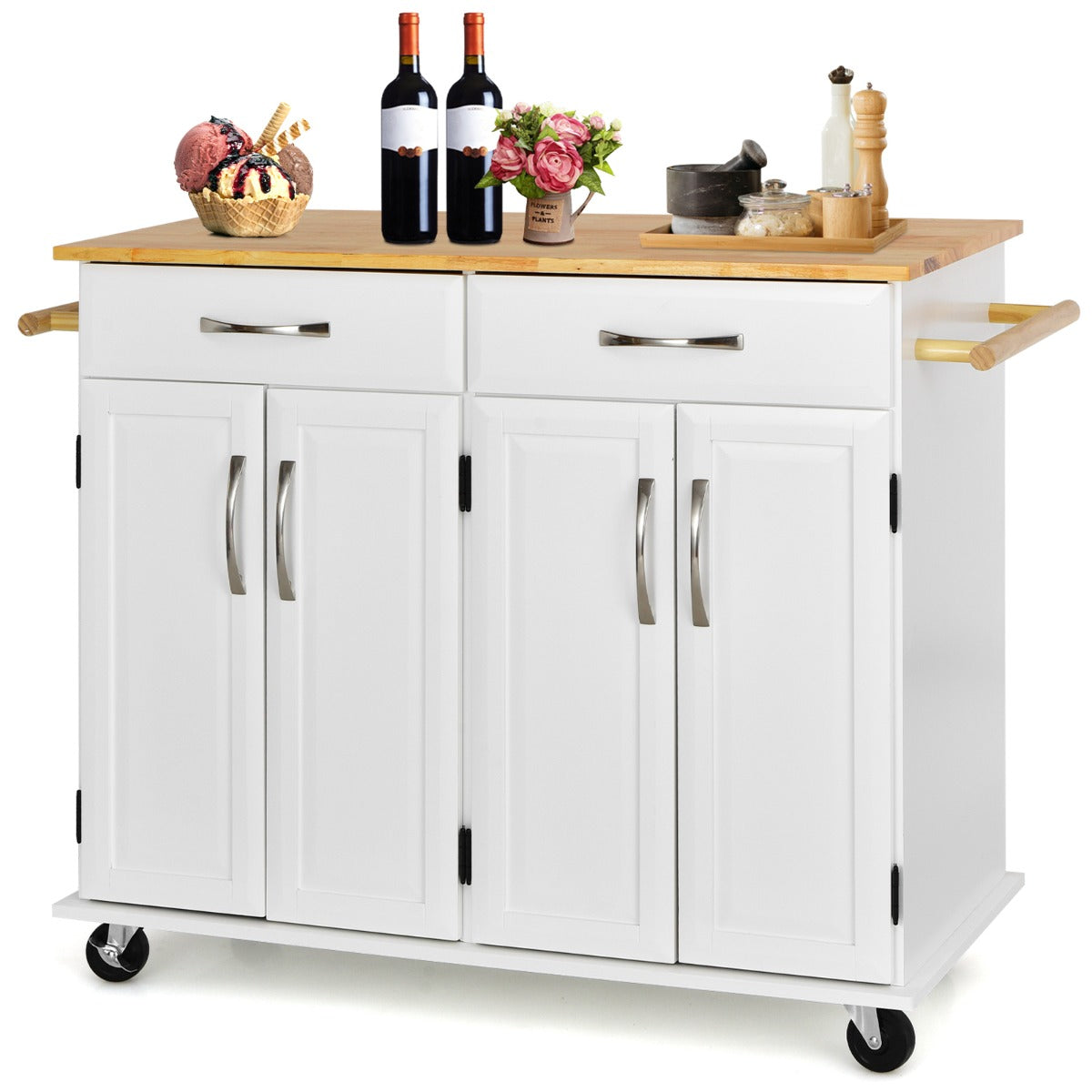 Carrinho de Cozinha com Ilha – Branco – Madeira