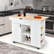 Ilha de Cozinha com Tampo Rebatível Carrinho de Serviço com Rodas em Borracha Tamanho 124 x 76 x 92 cm Branco