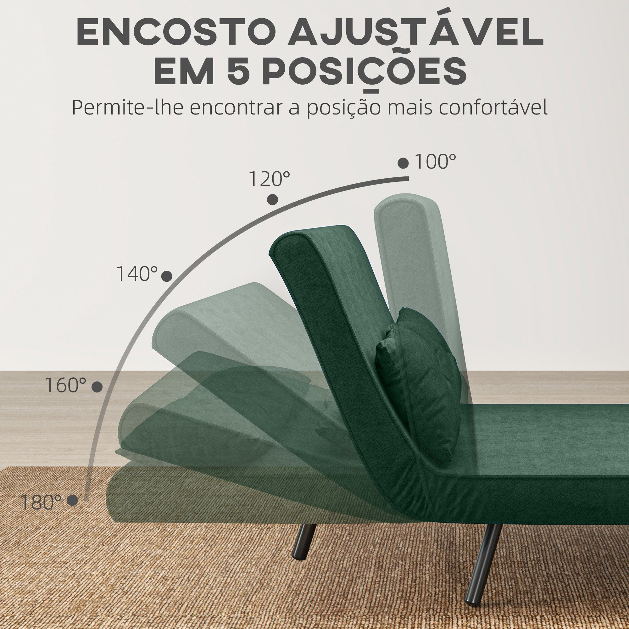 Sofá Cama Verde Convertível em Cama de 2 Lugares 102x73x81 cm