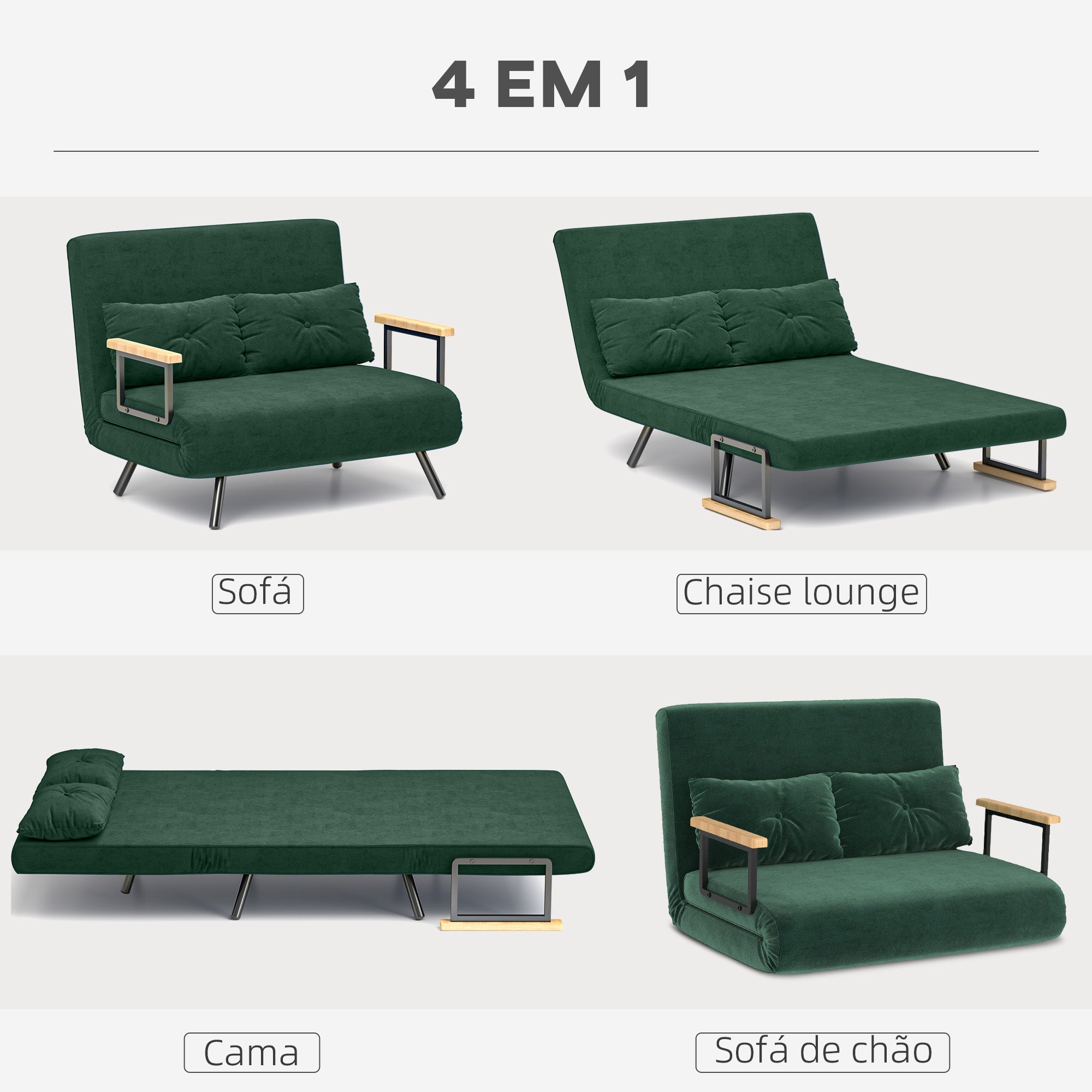 Sofá Cama Verde Convertível em Cama de 2 Lugares 102x73x81 cm