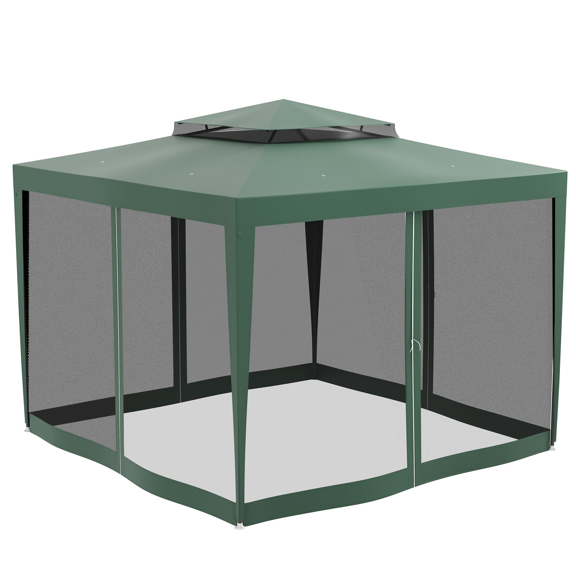 Pérgola de Jardim Verde 297x297x268 cm com Mosquiteiras Destacáveis