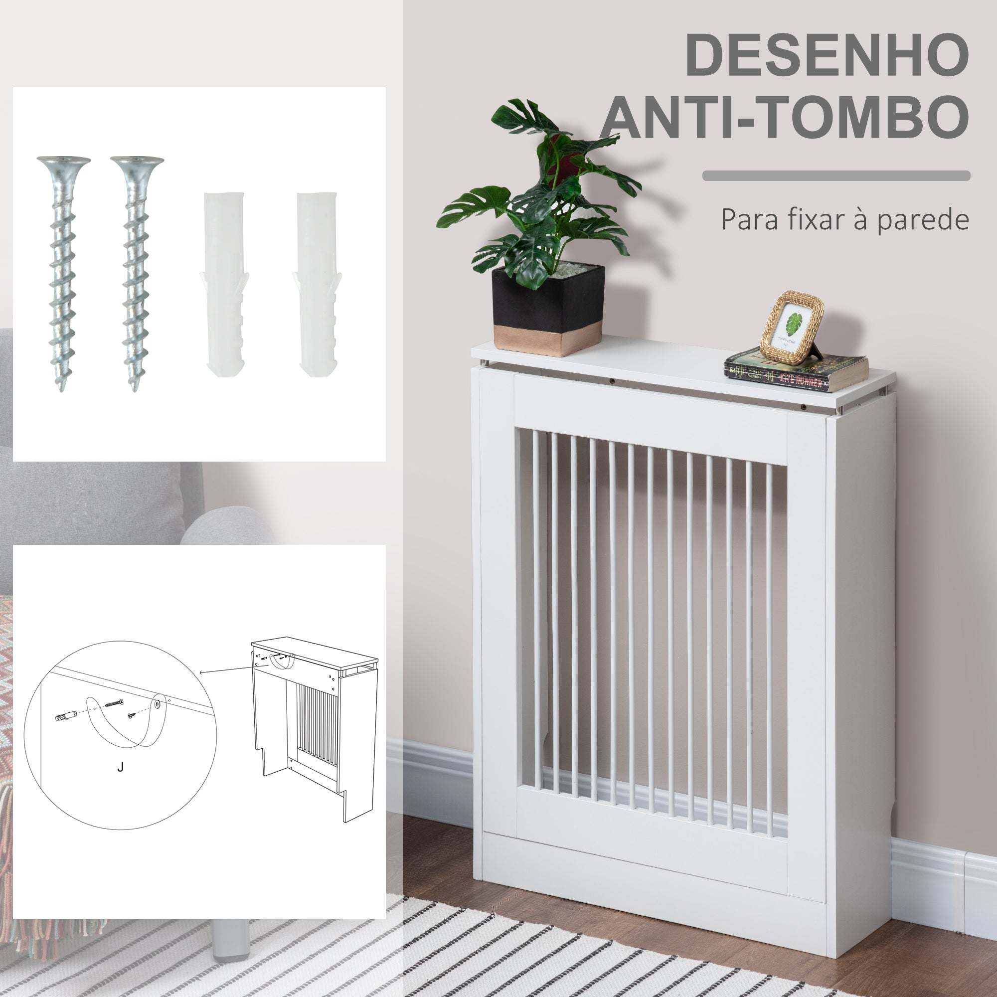Cobertura de Radiador Moderna em MDF – 60x18x84 cm – Branco