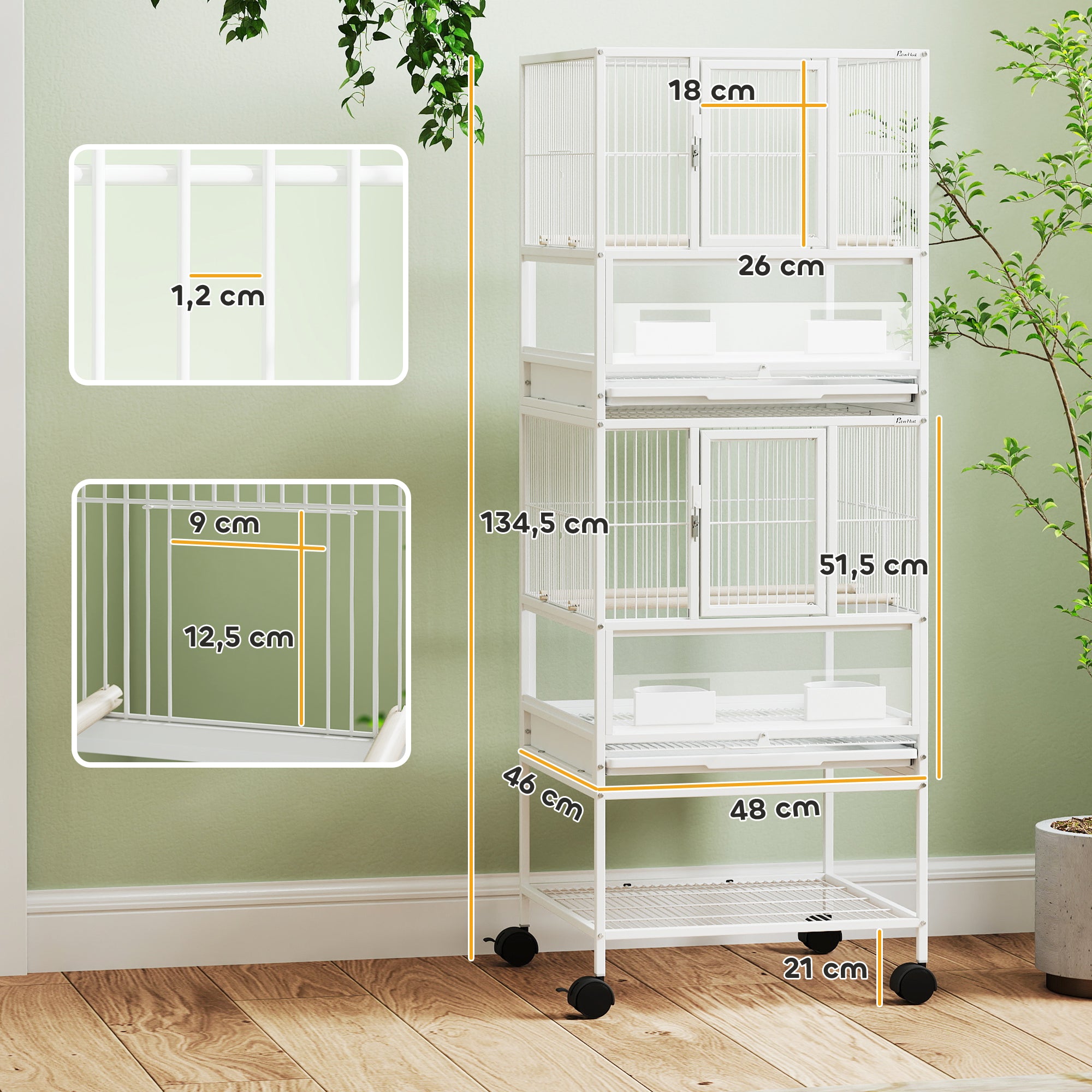 Gaiola Grande de 2 Níveis 48x46x134,5 cm - Branco