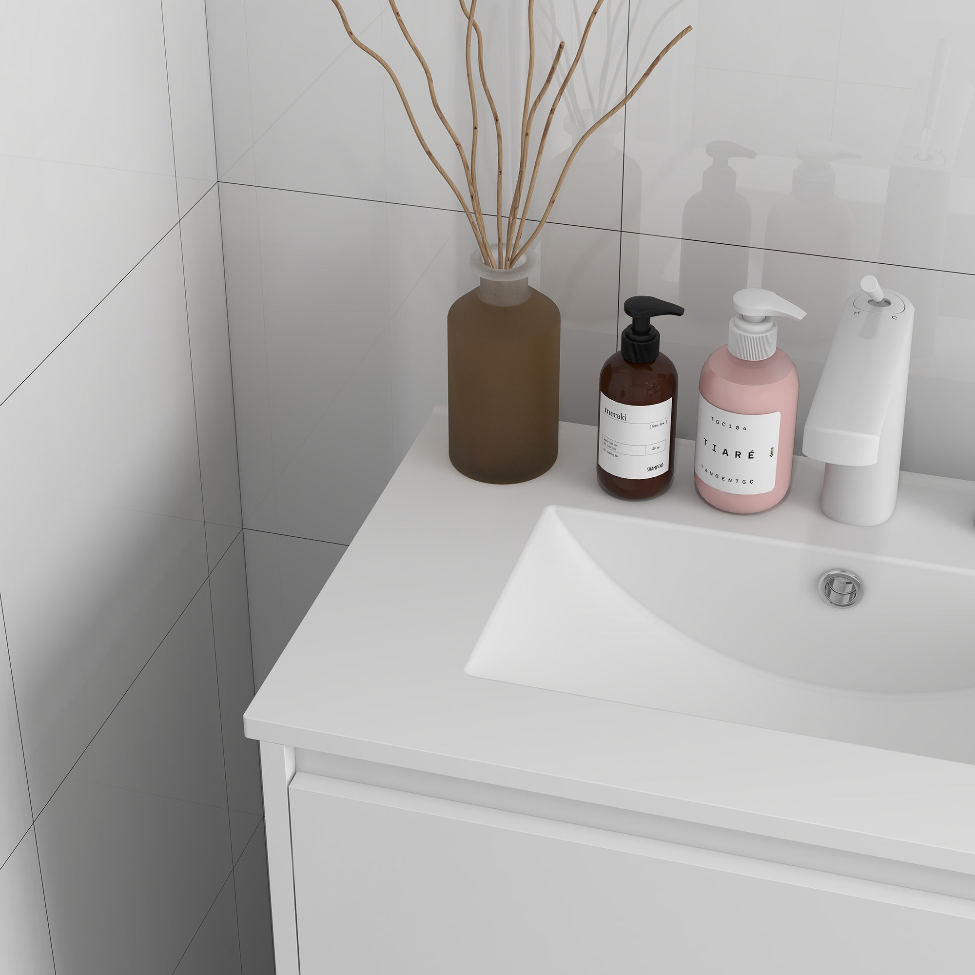Armário de Casa de Banho com Lavatório 61x37x88 cm - Branco de Alto Brilho