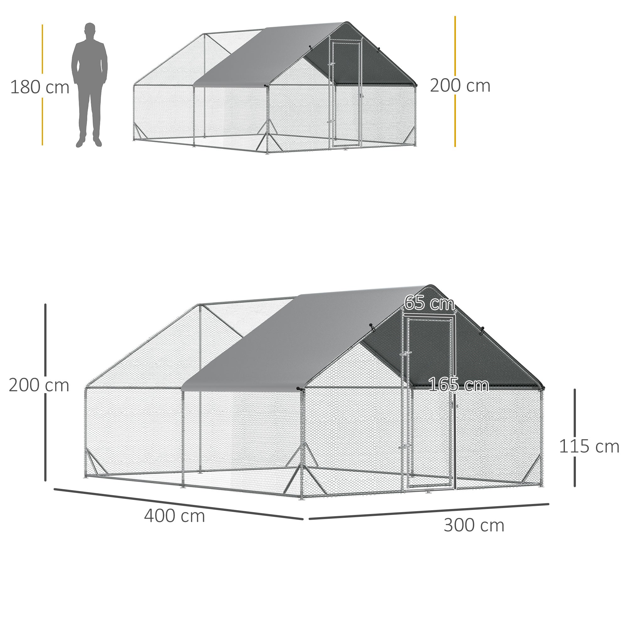 Galinheiro Exterior Grande – 300x400x200cm – Prata – Metal