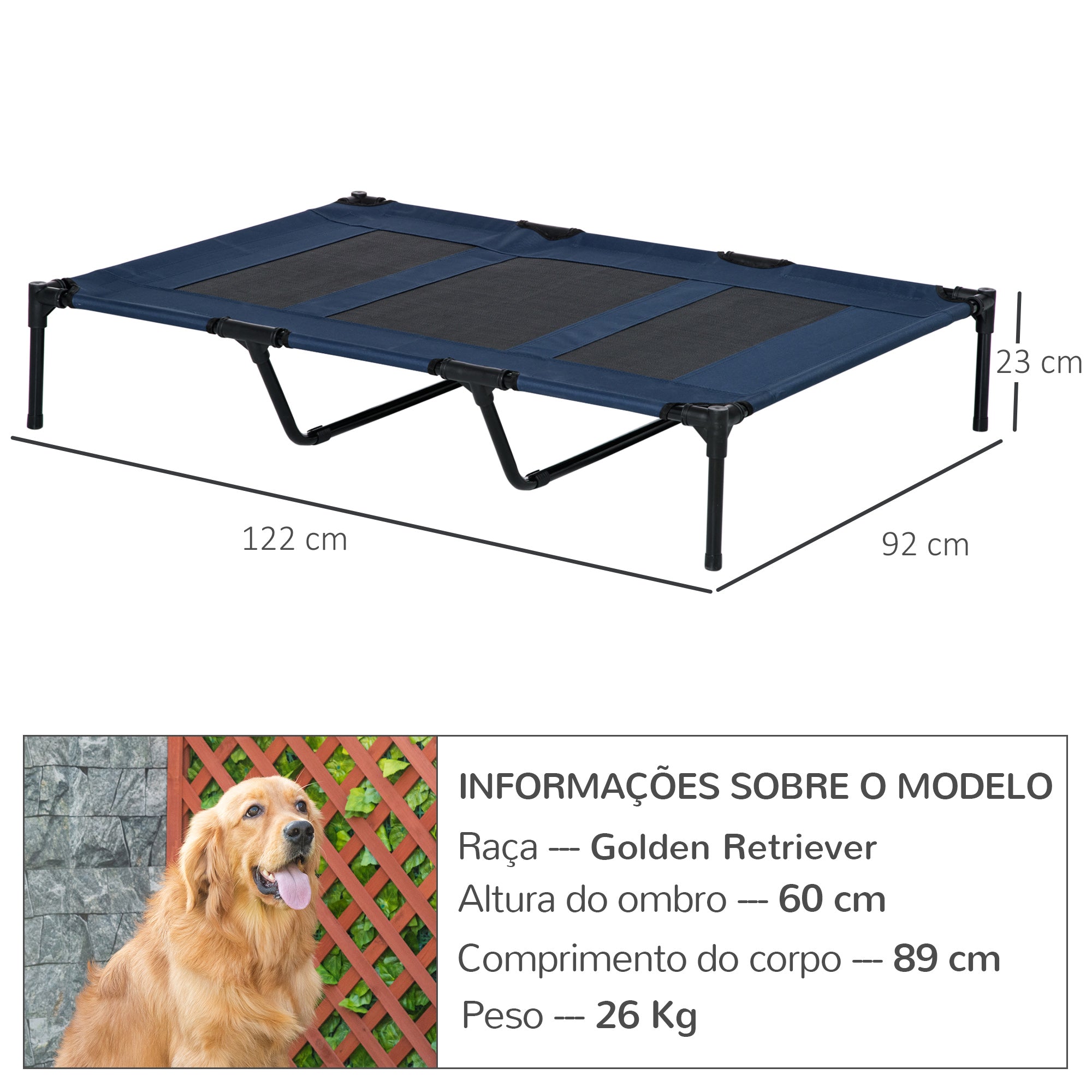 Cama para Animais de Estimação – 122x91x23cm – Azul – Metal e Tecido Oxford