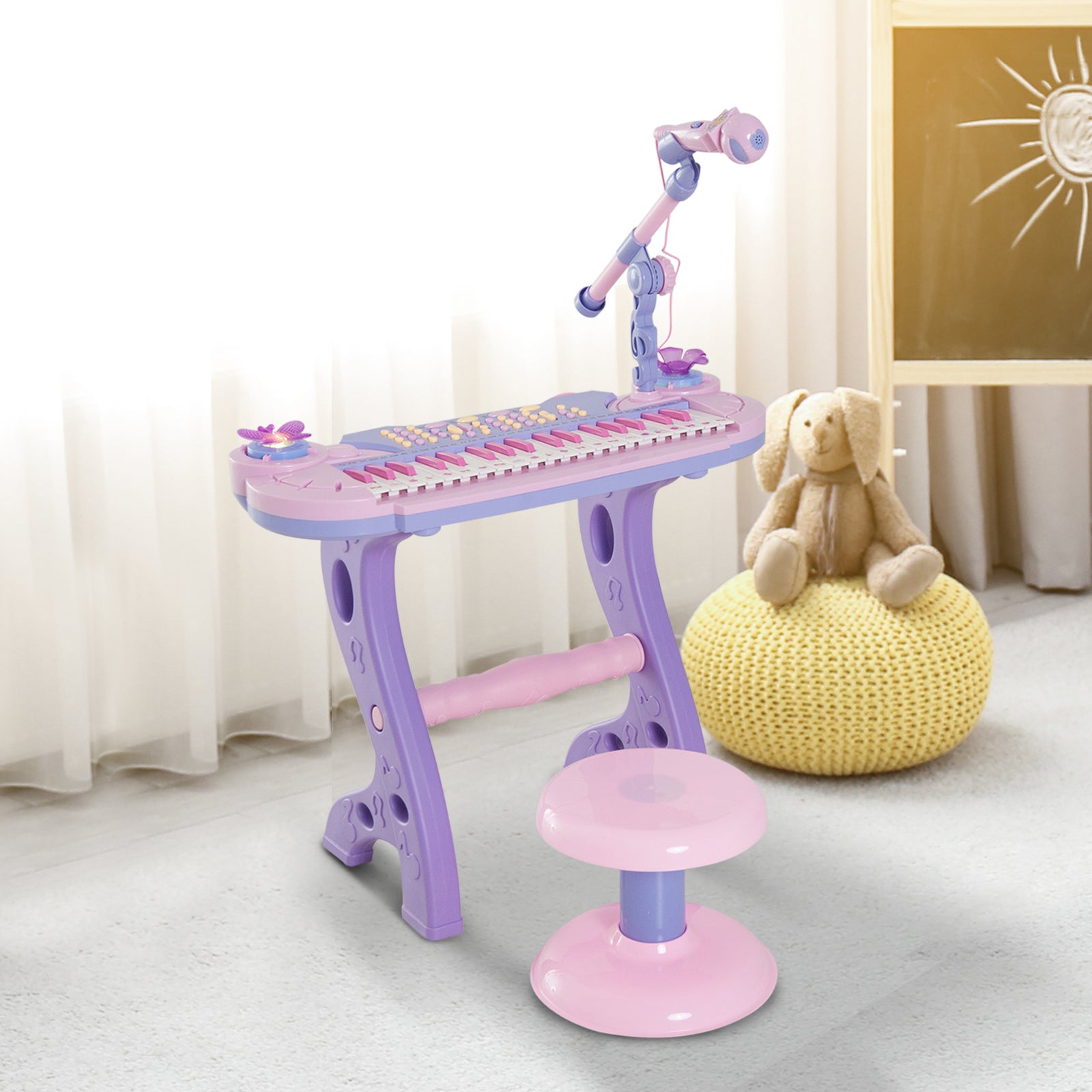 Piano Infantil Eletrónico com Microfone e Luzes - 55x27x83 cm (Rosa)