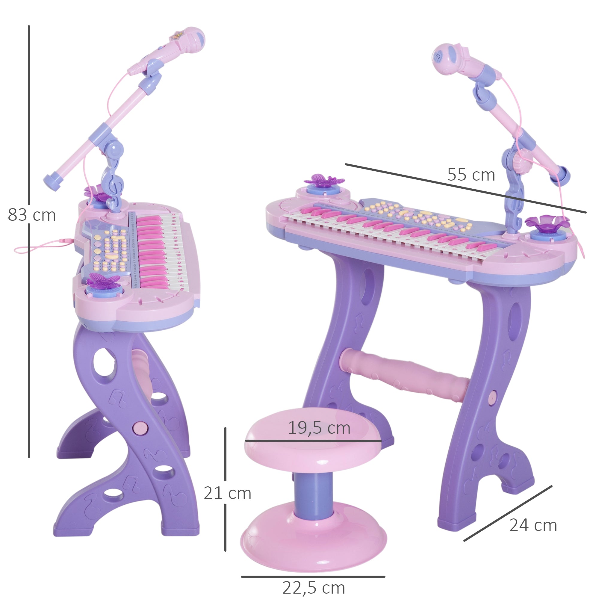 Piano Infantil Eletrónico com Microfone e Luzes - 55x27x83 cm (Rosa)