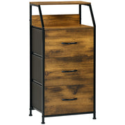 Cómoda de Tecido Dobrável 3 Gavetas e Prateleira 44x29x92cm Castanho Rústico