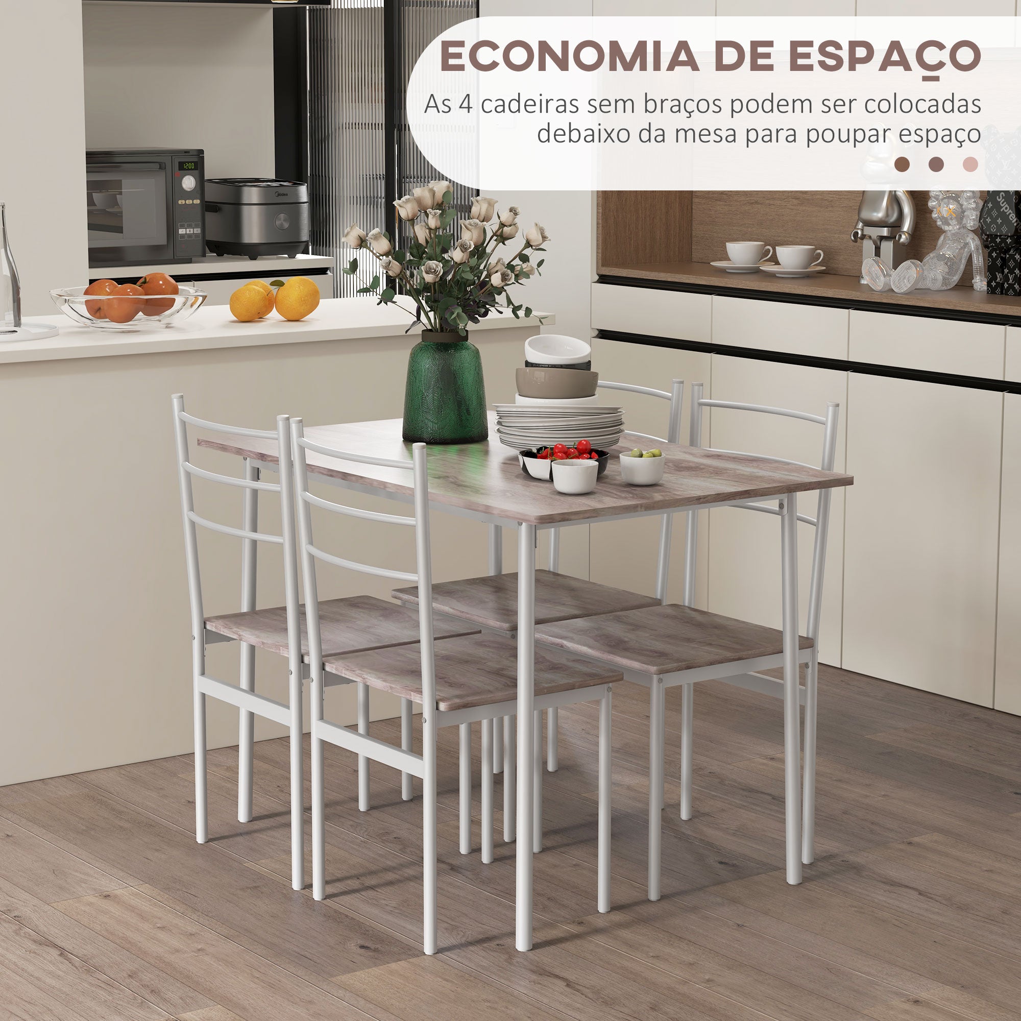 Conjunto de Refeição 5 Peças – 110x70x75 cm – Branco – MDF e Aço