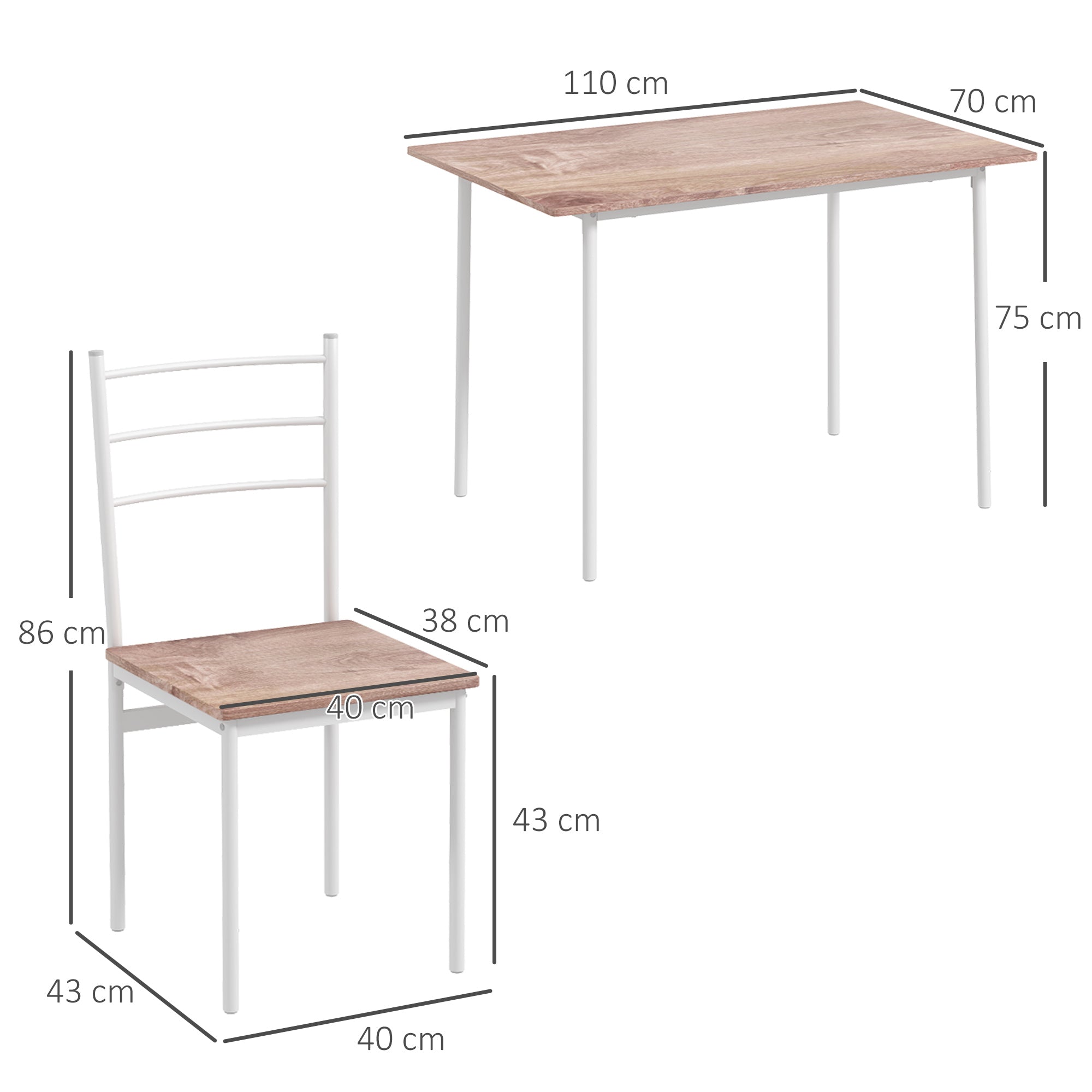 Conjunto de Refeição 5 Peças – 110x70x75 cm – Branco – MDF e Aço