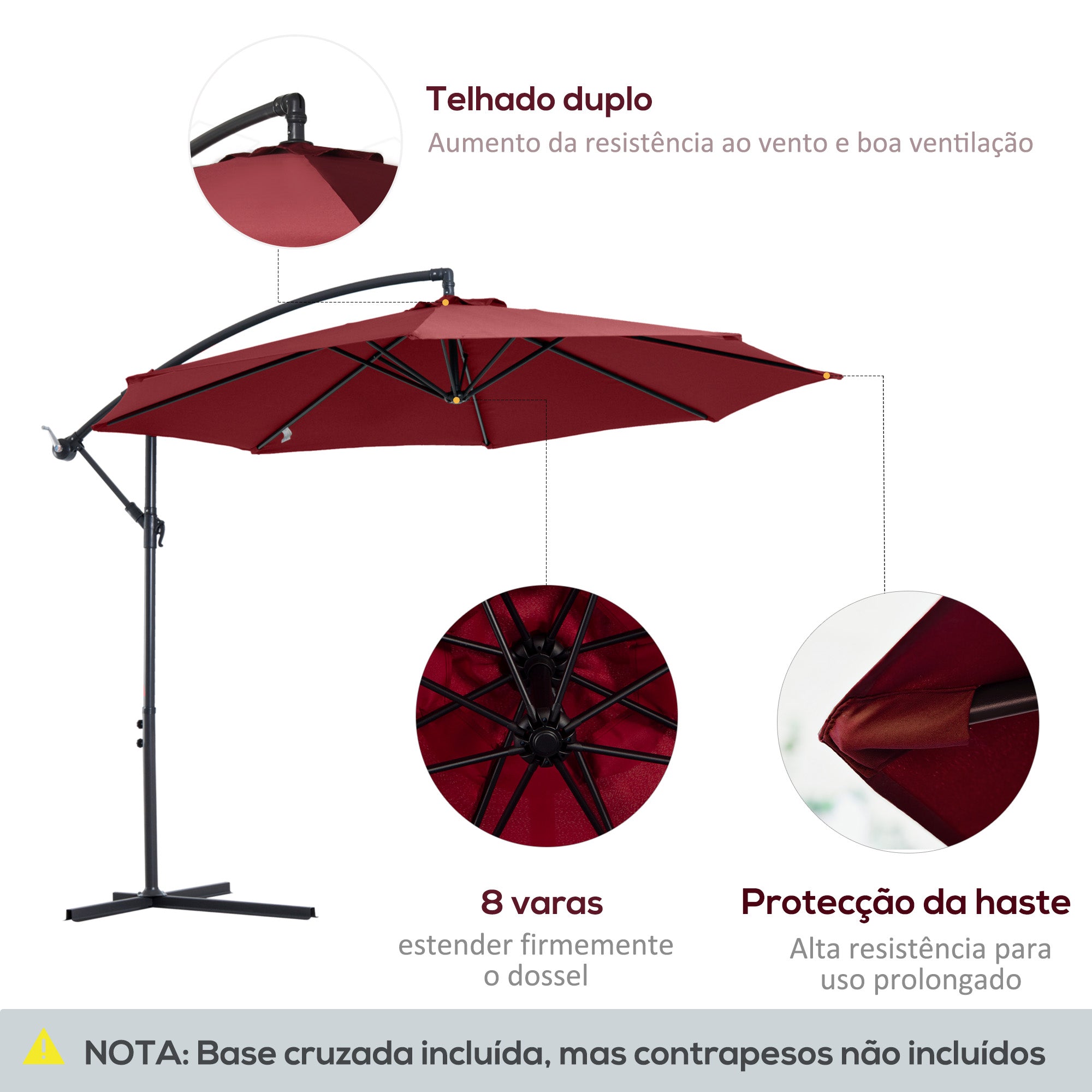 Guarda-Sol de Jardim Vermelho Ø295x245 cm - Proteção Solar e Estrutura Resistente