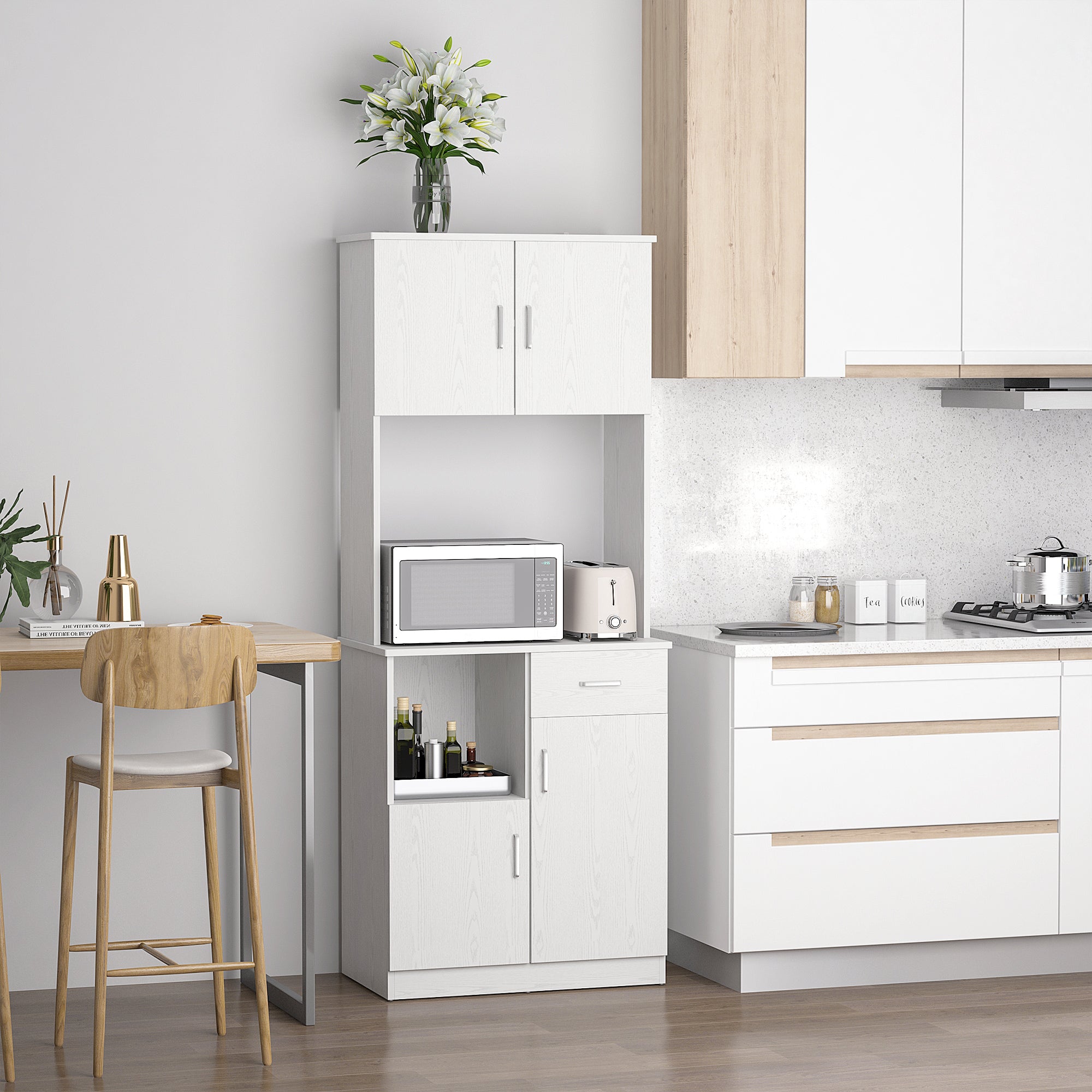 Armário de Cozinha Branco 71x71x178 cm com Gaveta e Prateleira Ajustável