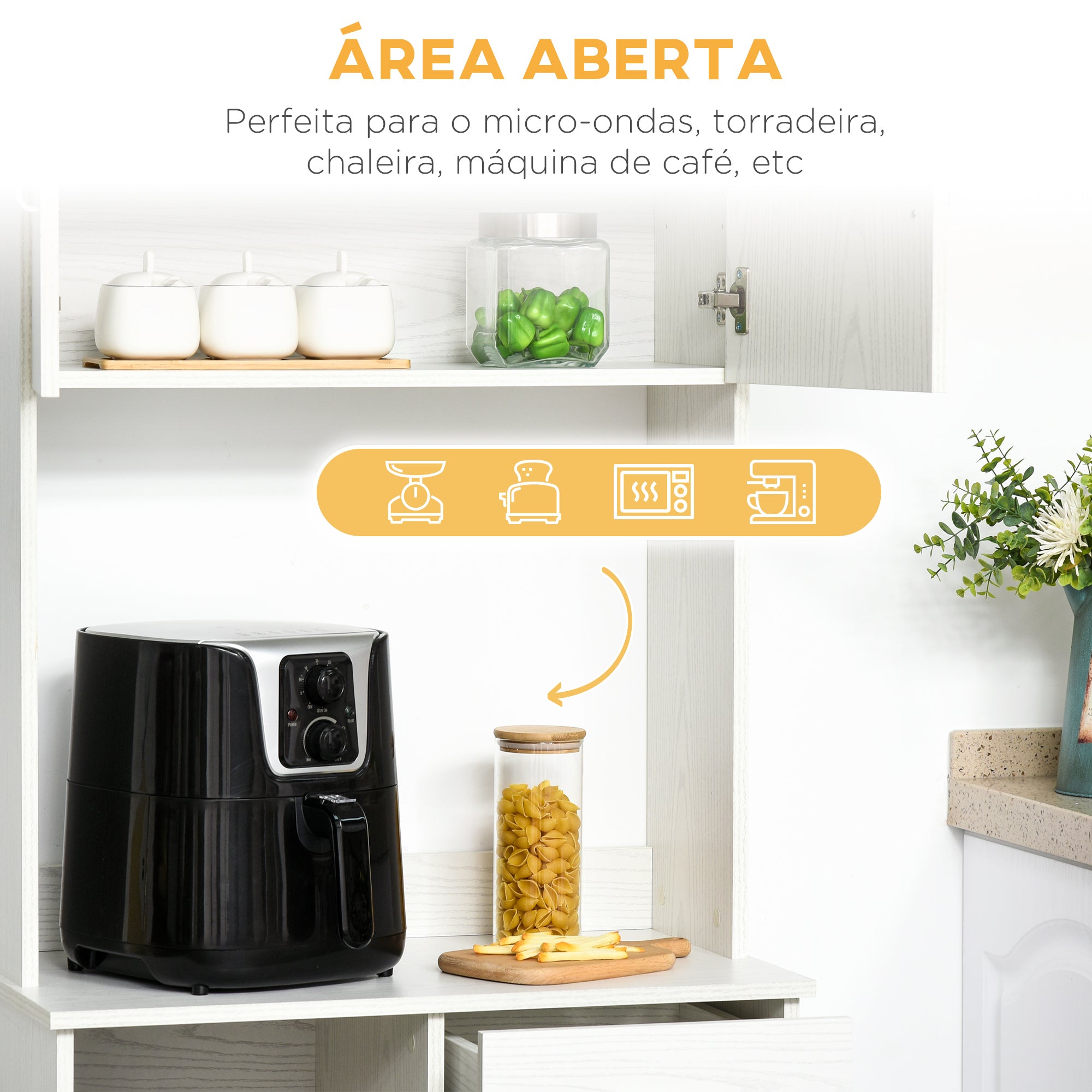 Armário de Cozinha Branco 71x71x178 cm com Gaveta e Prateleira Ajustável