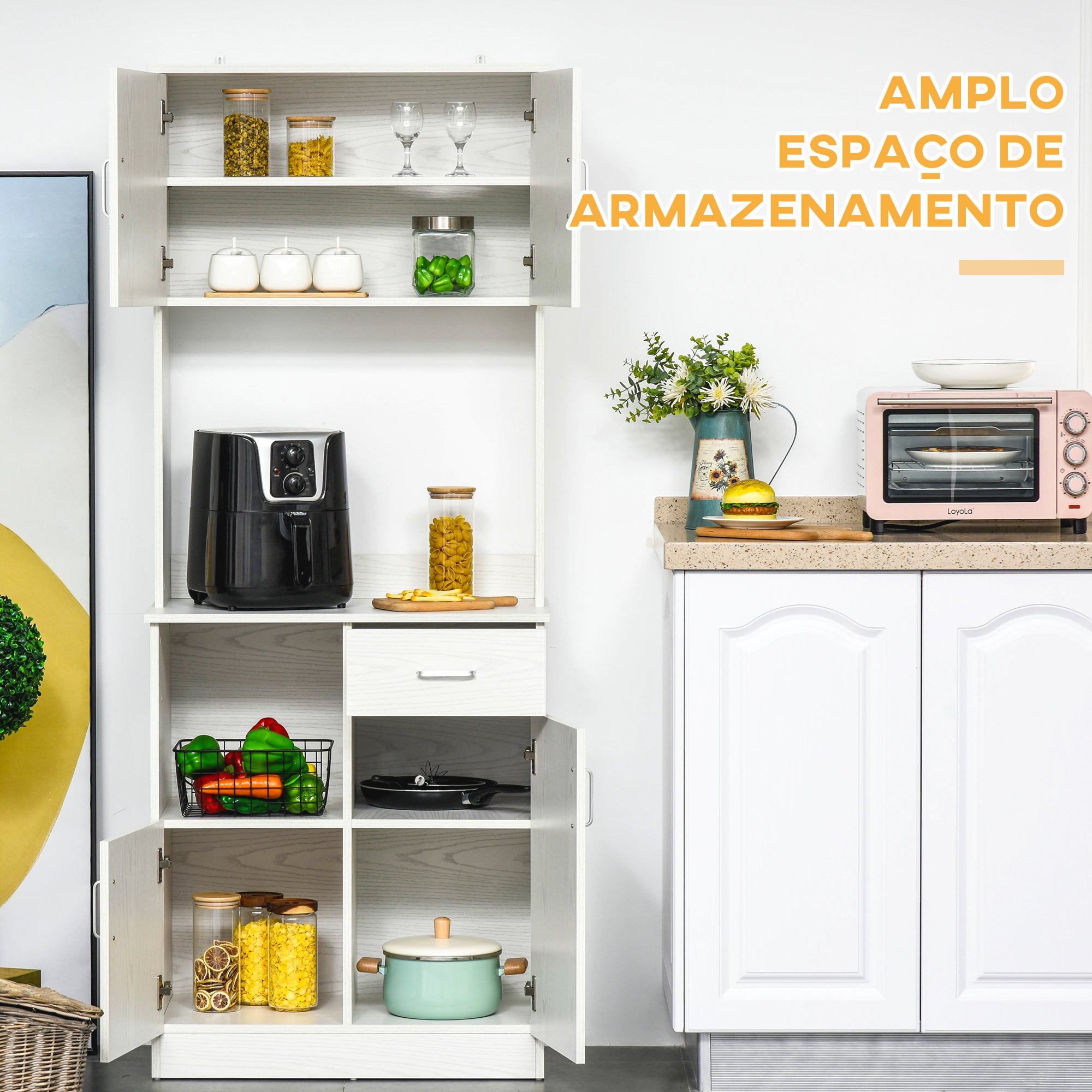 Armário de Cozinha Branco 71x71x178 cm com Gaveta e Prateleira Ajustável
