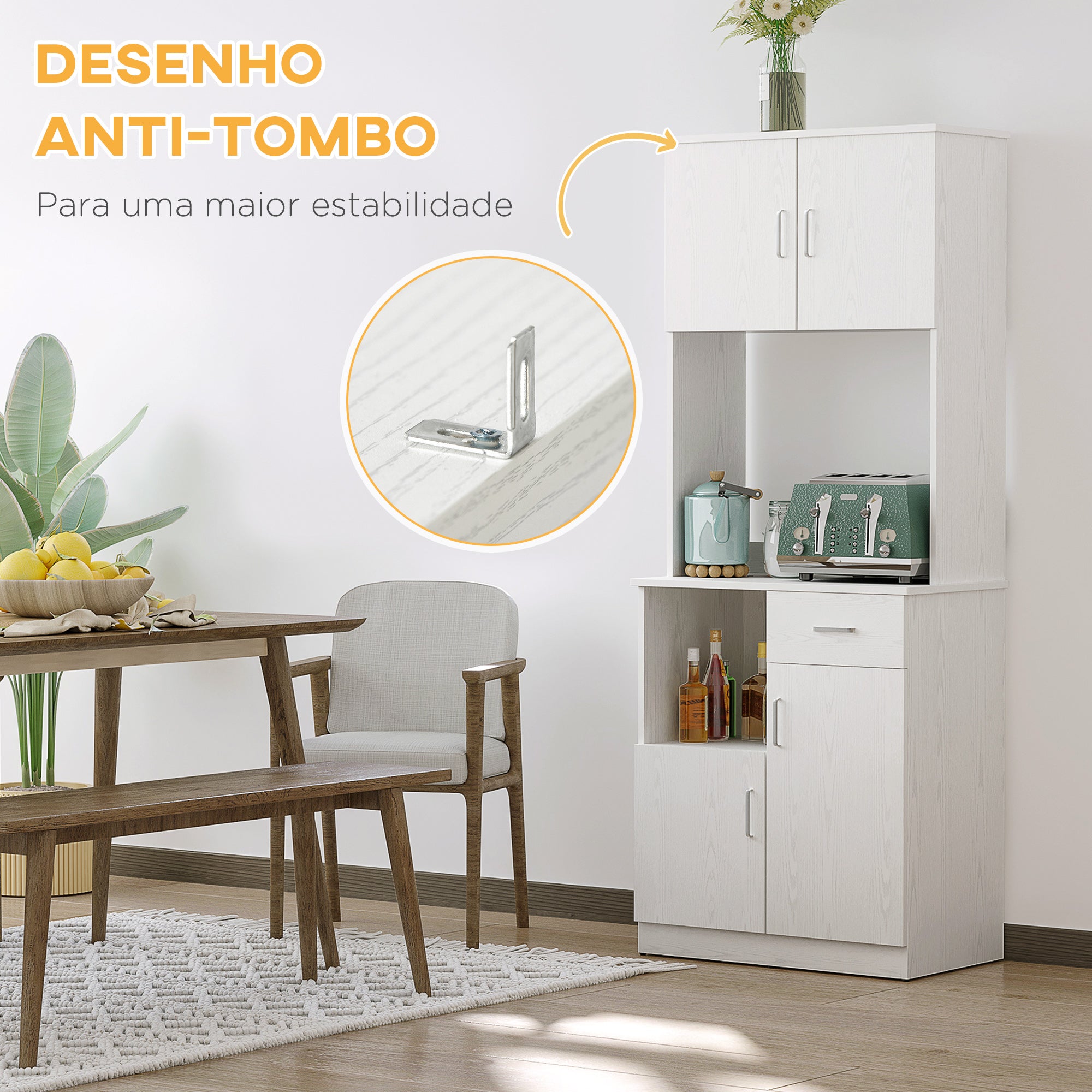 Armário de Cozinha Branco 71x71x178 cm com Gaveta e Prateleira Ajustável