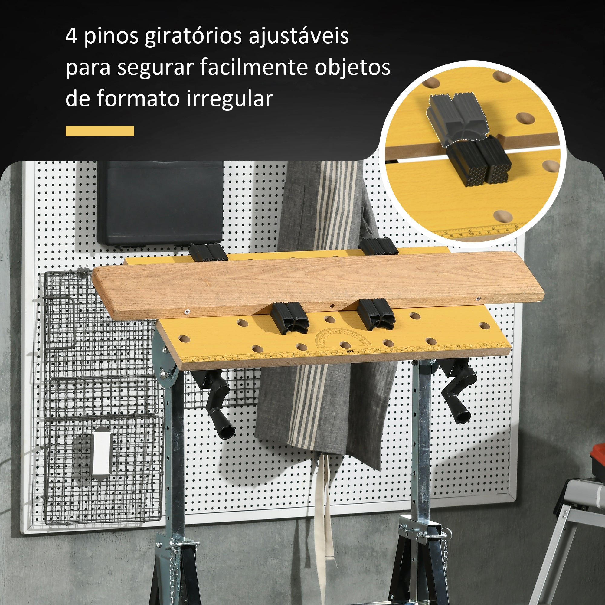 Bancada de Trabalho Ajustável em Altura 65x60,5x110 cm - Madeira Natural e Preto