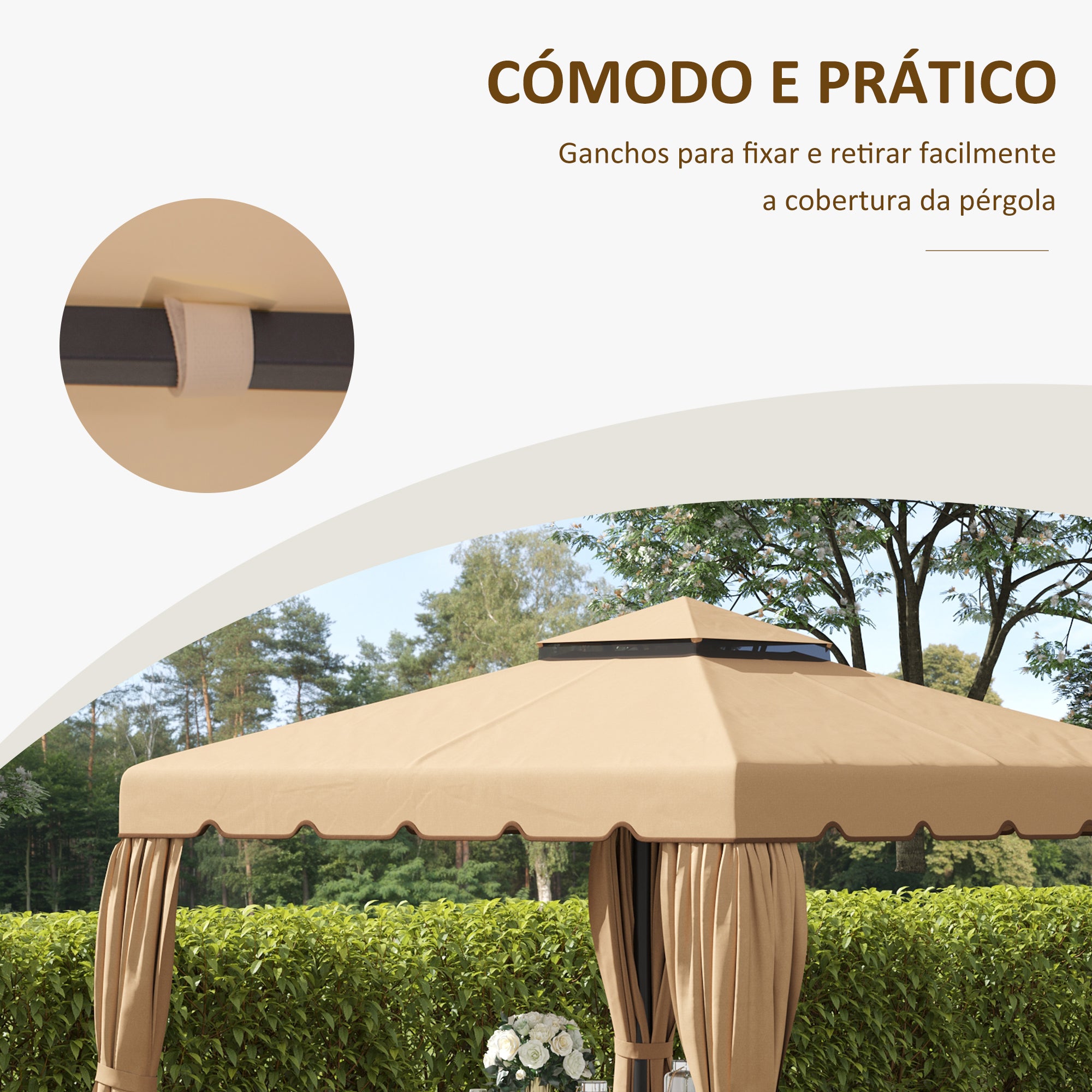 Cobertura de Substituição para Gazebo/Pérgola Cáqui 300x300 cm para Pérgola com Teto Duplo