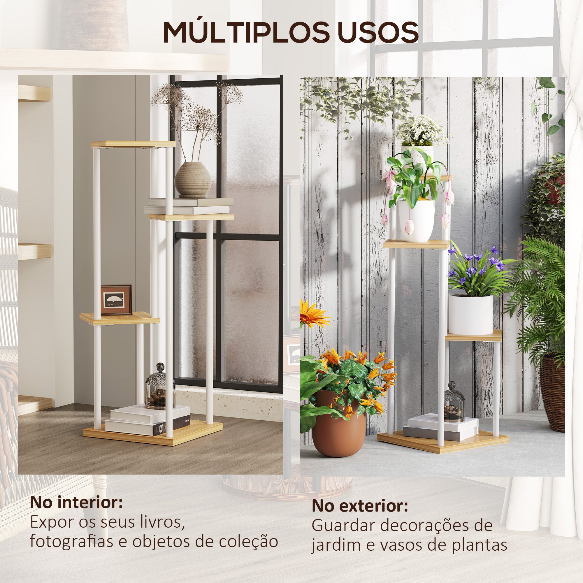 Suporte para Plantas de 4 Níveis Madeira e Branco 53x42x85 cm