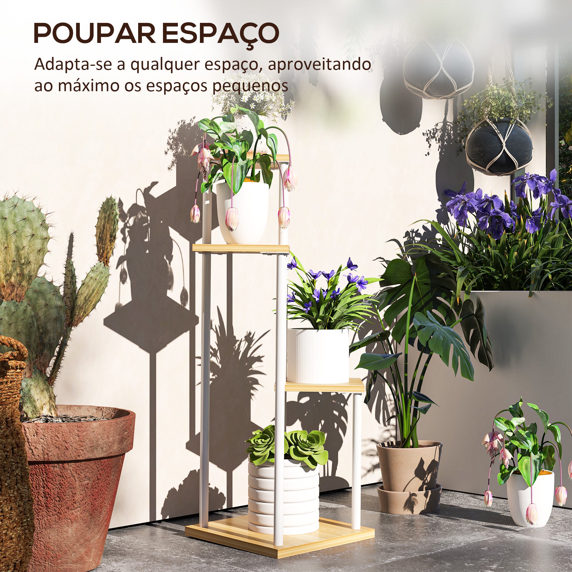 Suporte para Plantas de 4 Níveis Madeira e Branco 53x42x85 cm