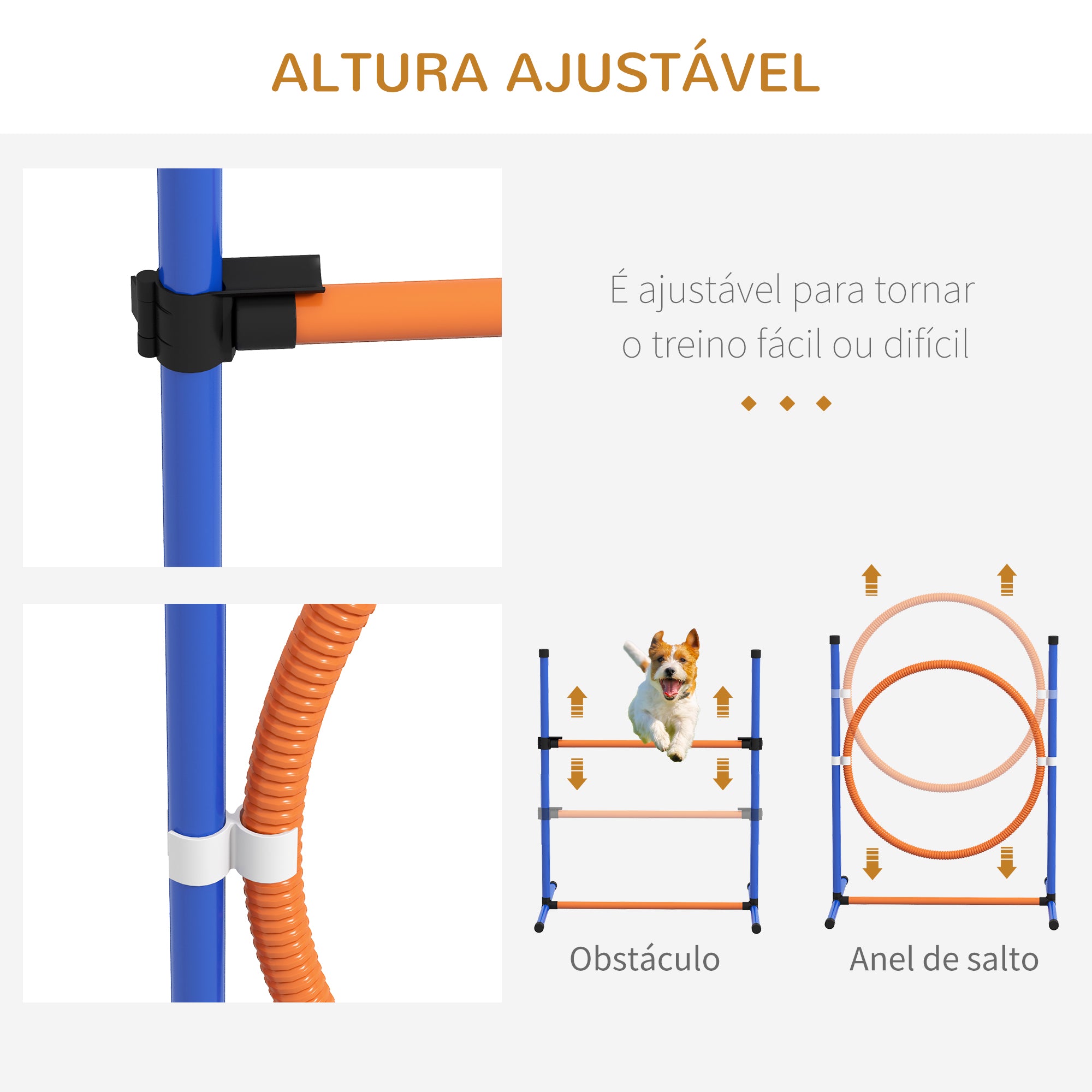 Conjunto de Treino de Agilidade para Cães – 73x66x92 cm – Laranja e Azul