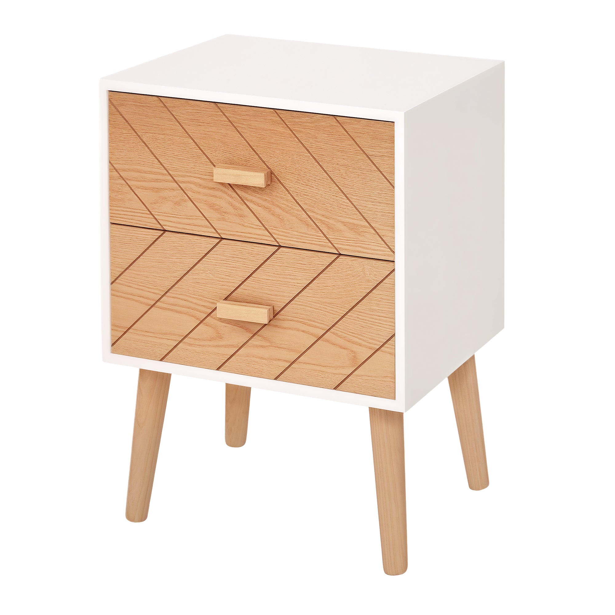 Mesa de Cabeceira com 2 Gavetas 40x30x55,5 cm - Branco e Madeira