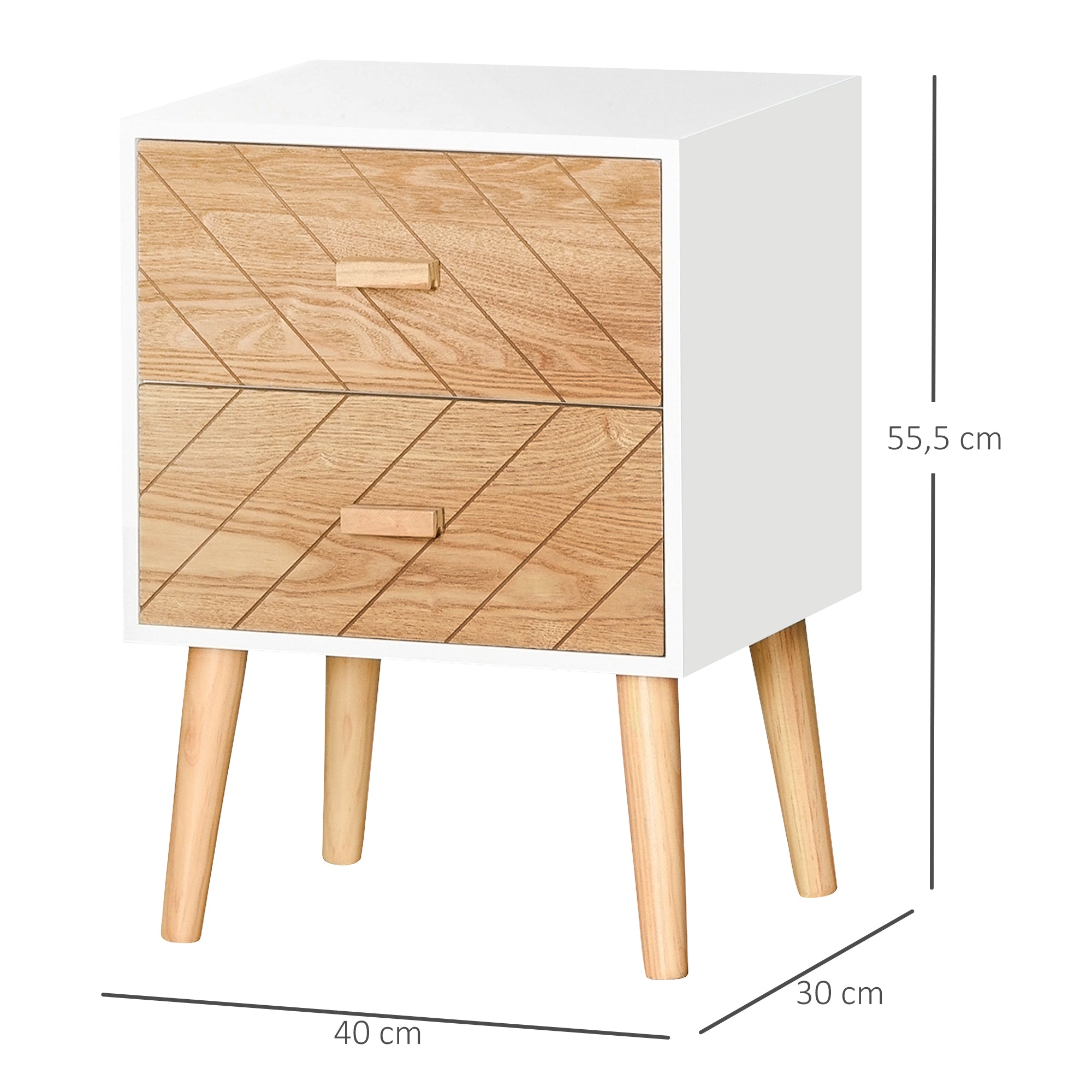 Mesa de Cabeceira com 2 Gavetas 40x30x55,5 cm - Branco e Madeira