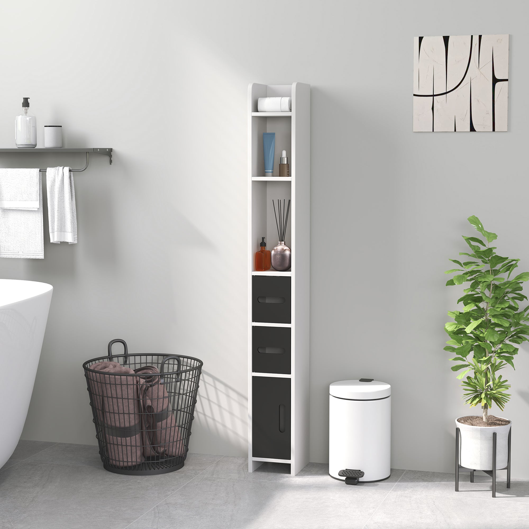 Coluna Casa de Banho Moderna 15x17x120 cm - Branco e Preto