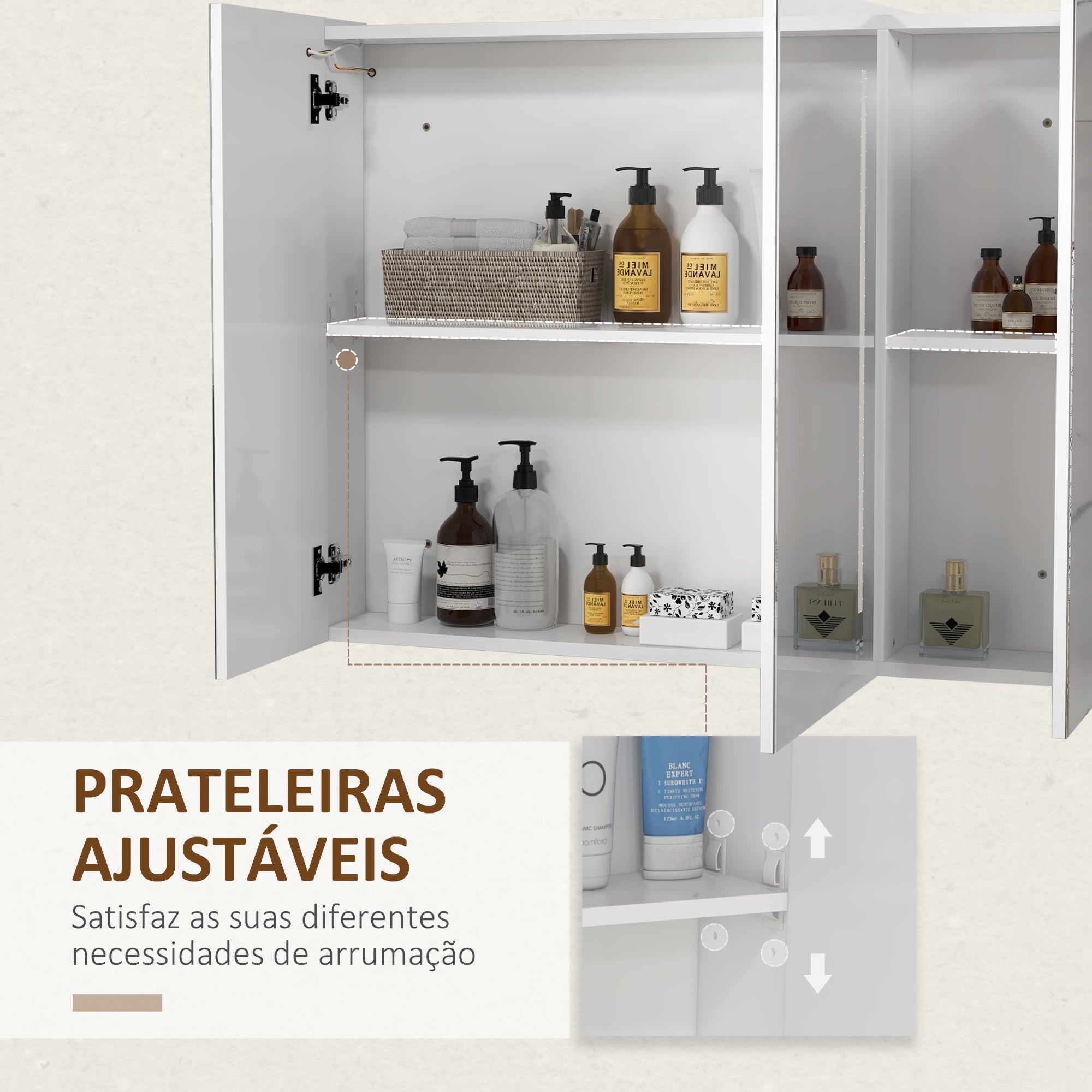 Armário Casa de Banho LED com Espelho 90x15x70 cm - Branco
