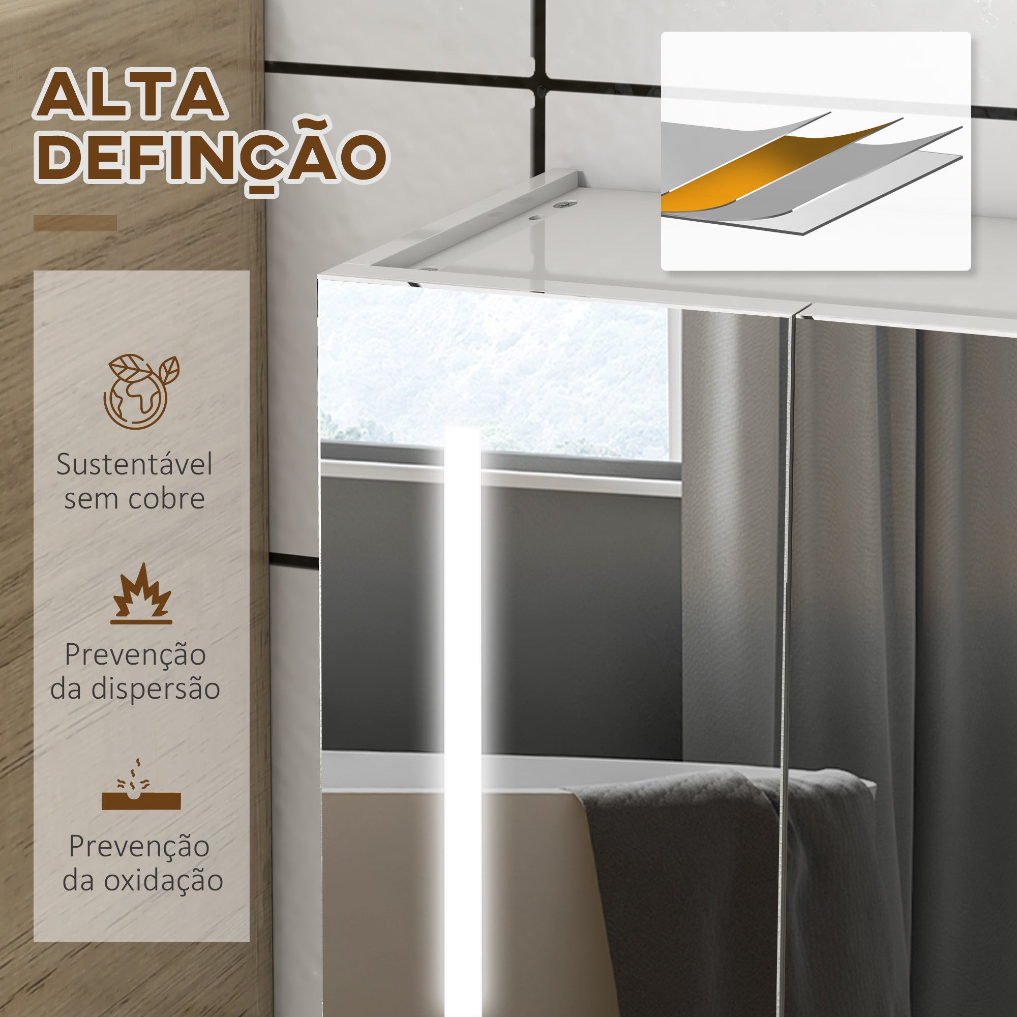 Armário Casa de Banho LED com Espelho 90x15x70 cm - Branco