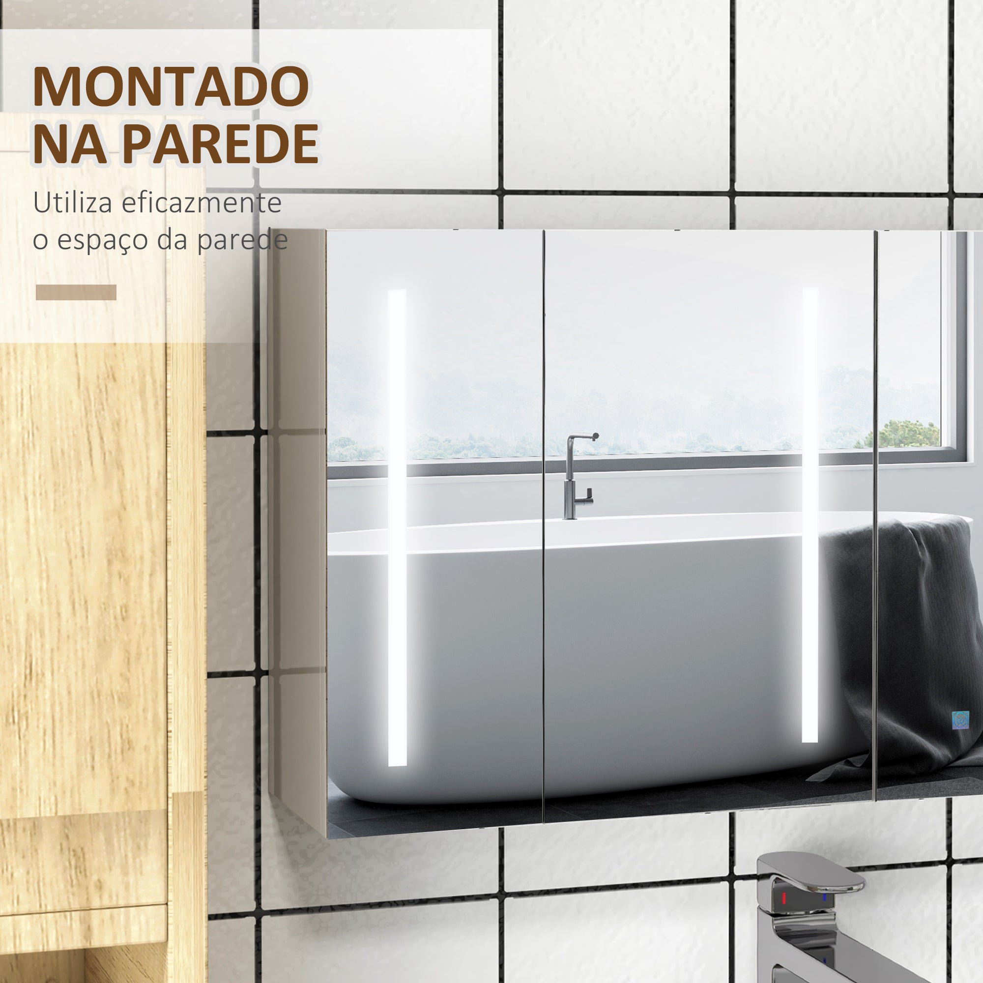 Armário Casa de Banho LED com Espelho 90x15x70 cm - Branco