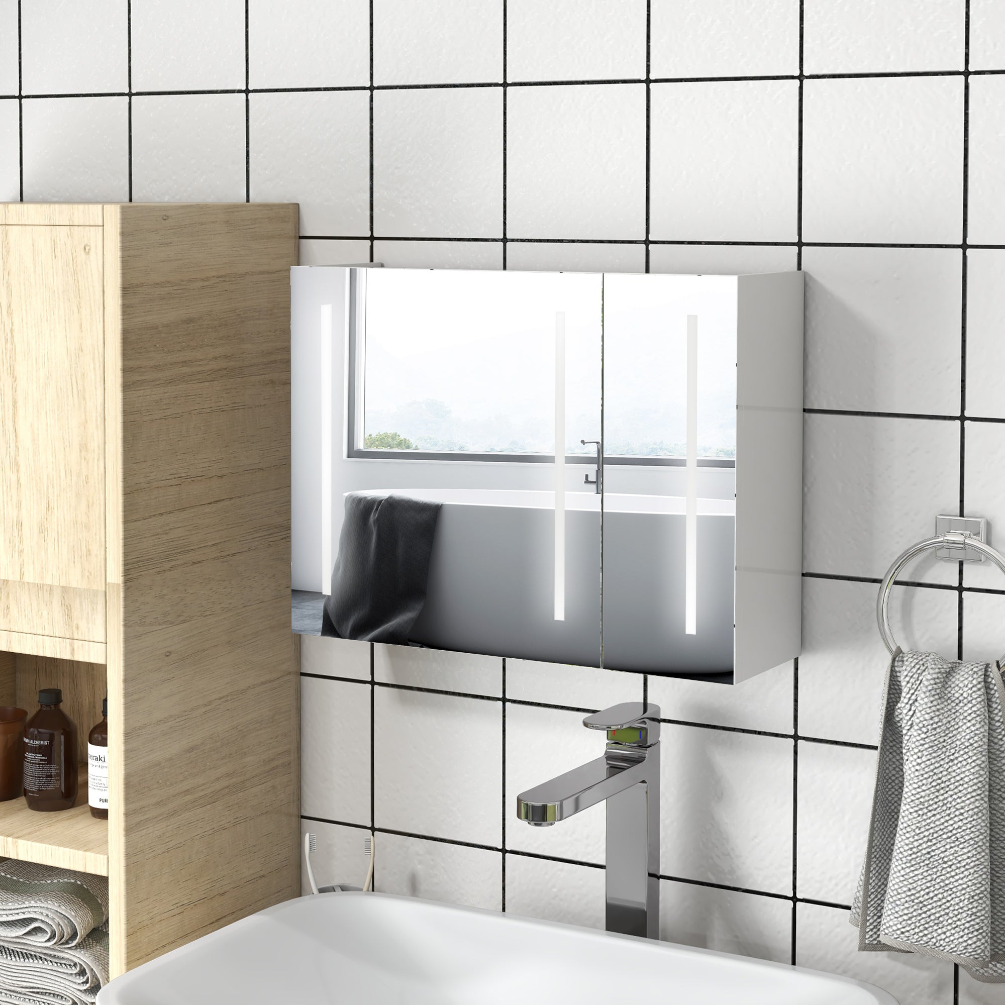 Armário Casa de Banho LED com Espelho 90x15x70 cm - Branco
