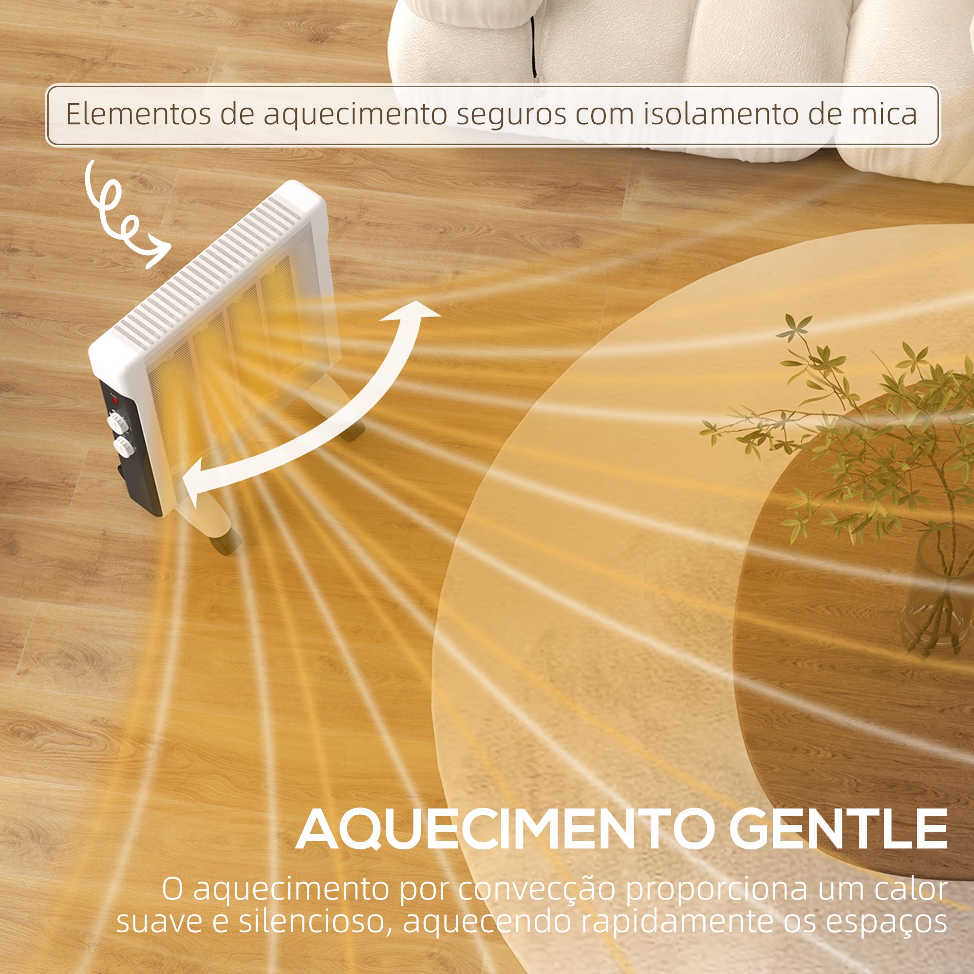 Aquecedor Elétrico de Mica Branco 26,5x55x61,5 cm - 1000W/2000W