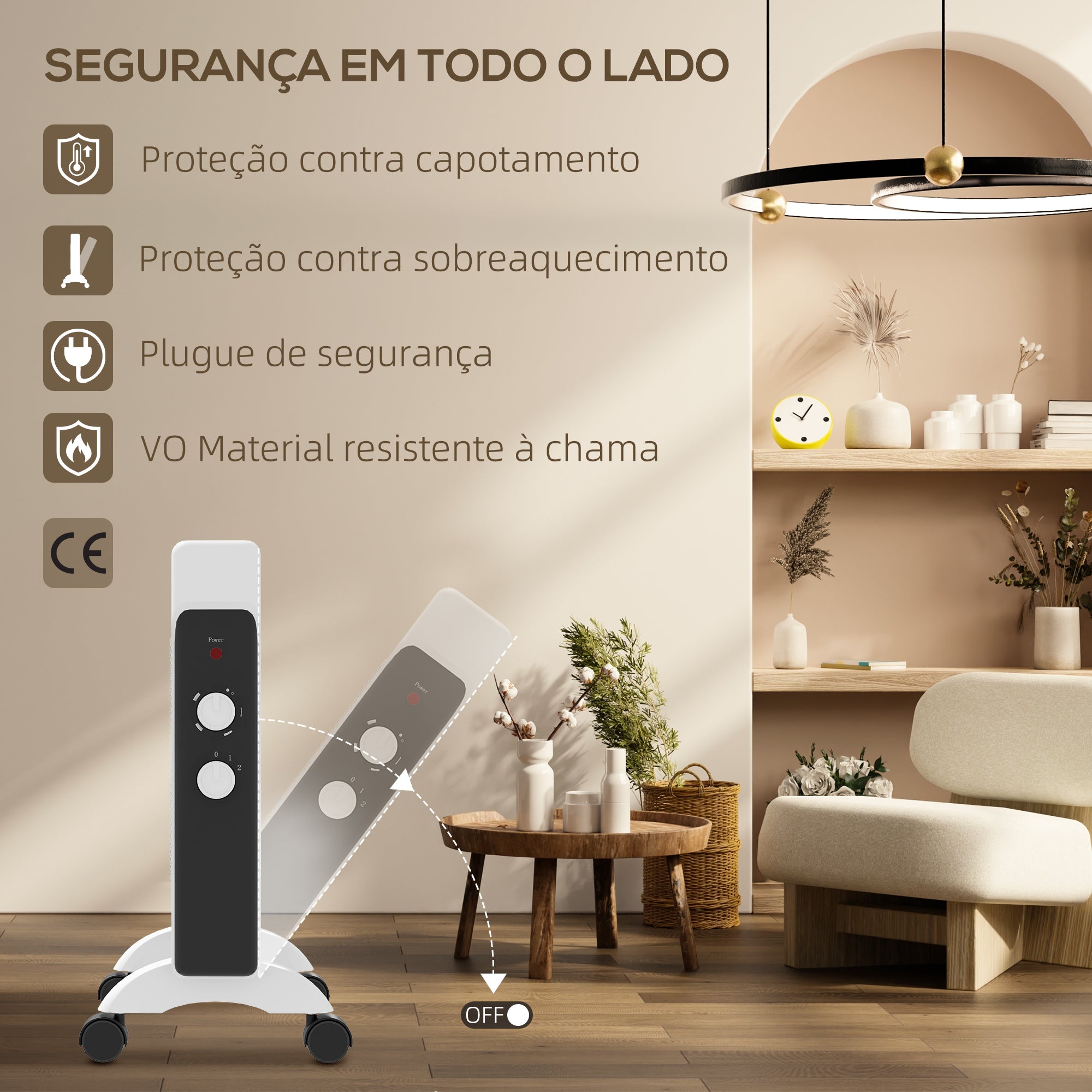 Aquecedor Elétrico de Mica Branco 26,5x55x61,5 cm - 1000W/2000W