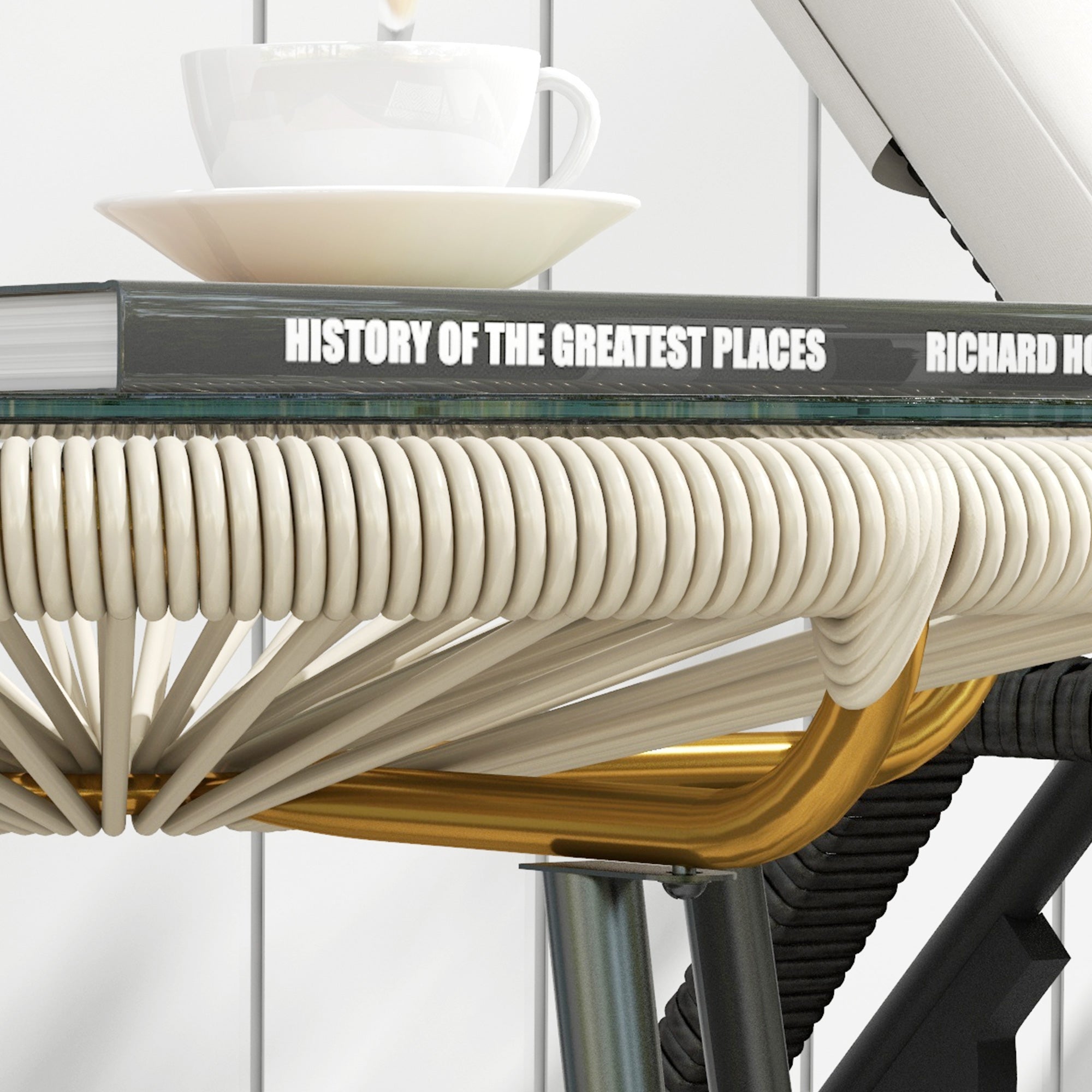 Mesa Auxiliar Redonda de Vime Sintético Ø50x50 cm - Creme e Preto