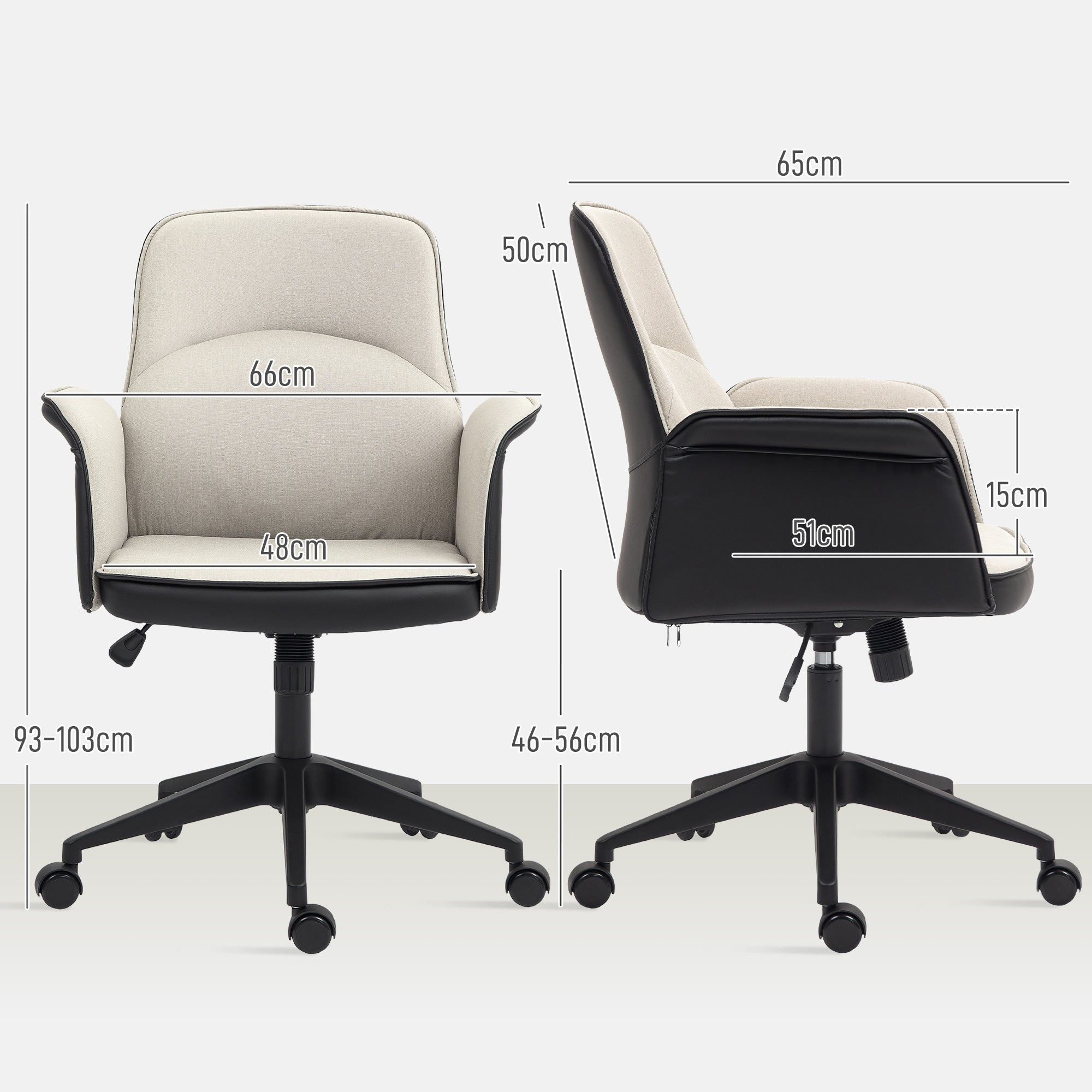 Cadeira de Escritório com Altura Ajustável 66x65x93-103 cm Bege