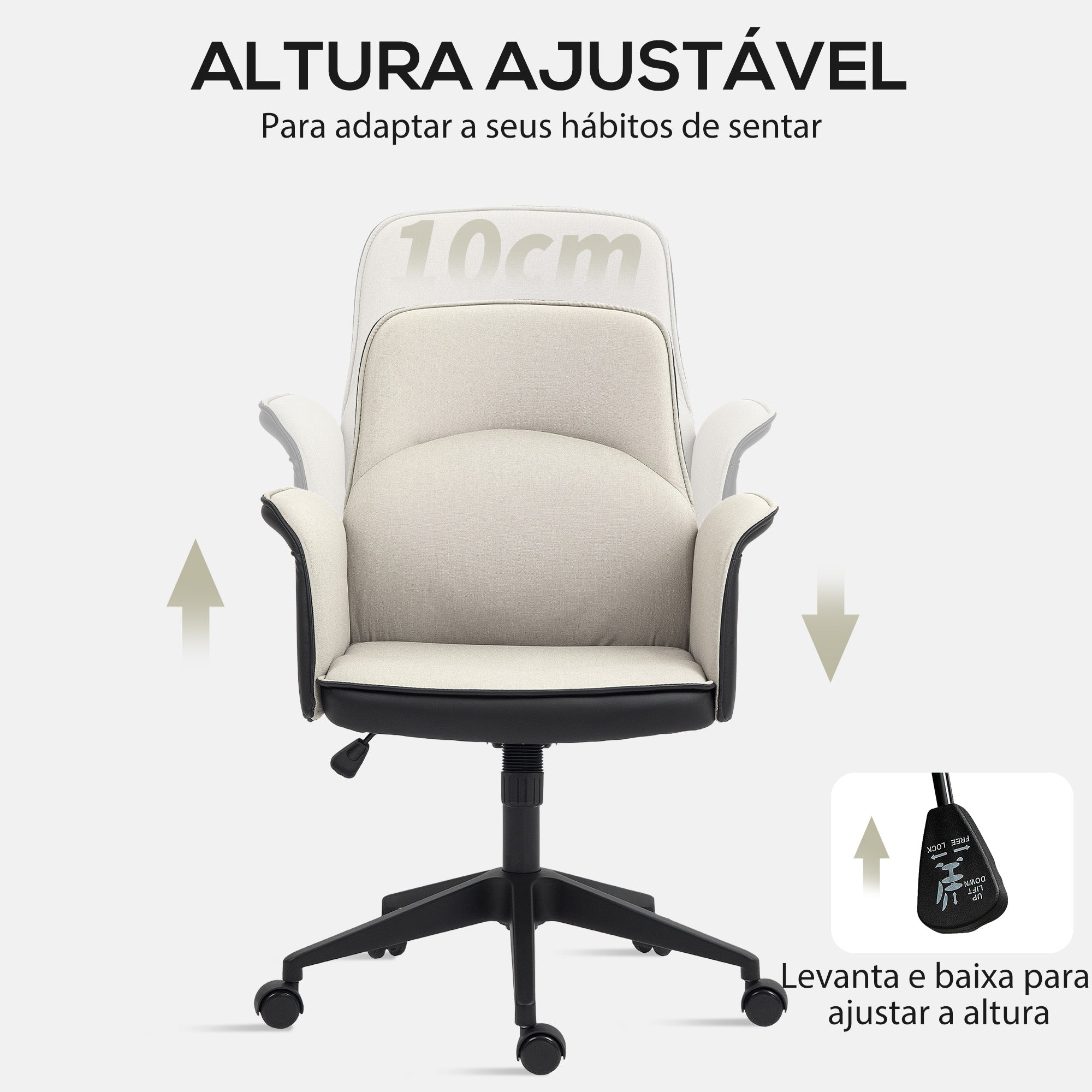 Cadeira de Escritório com Altura Ajustável 66x65x93-103 cm Bege