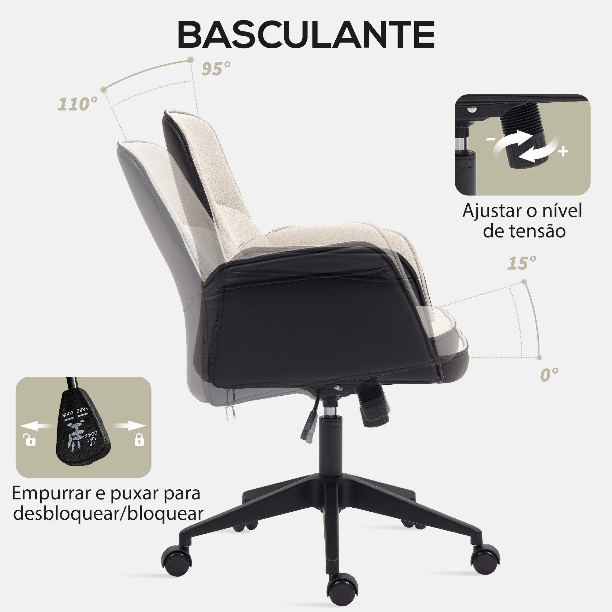 Cadeira de Escritório com Altura Ajustável 66x65x93-103 cm Bege