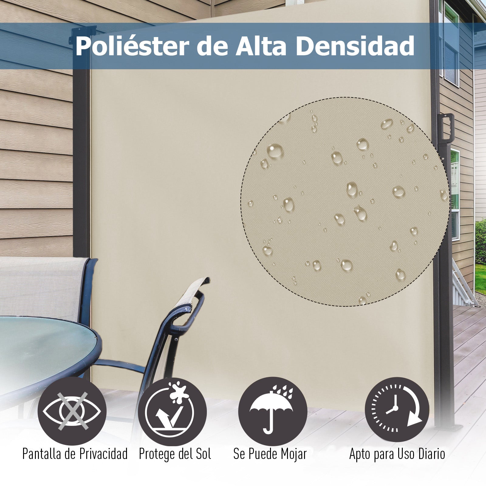 Toldo Lateral Retrátil Exterior 350x180cm Bege