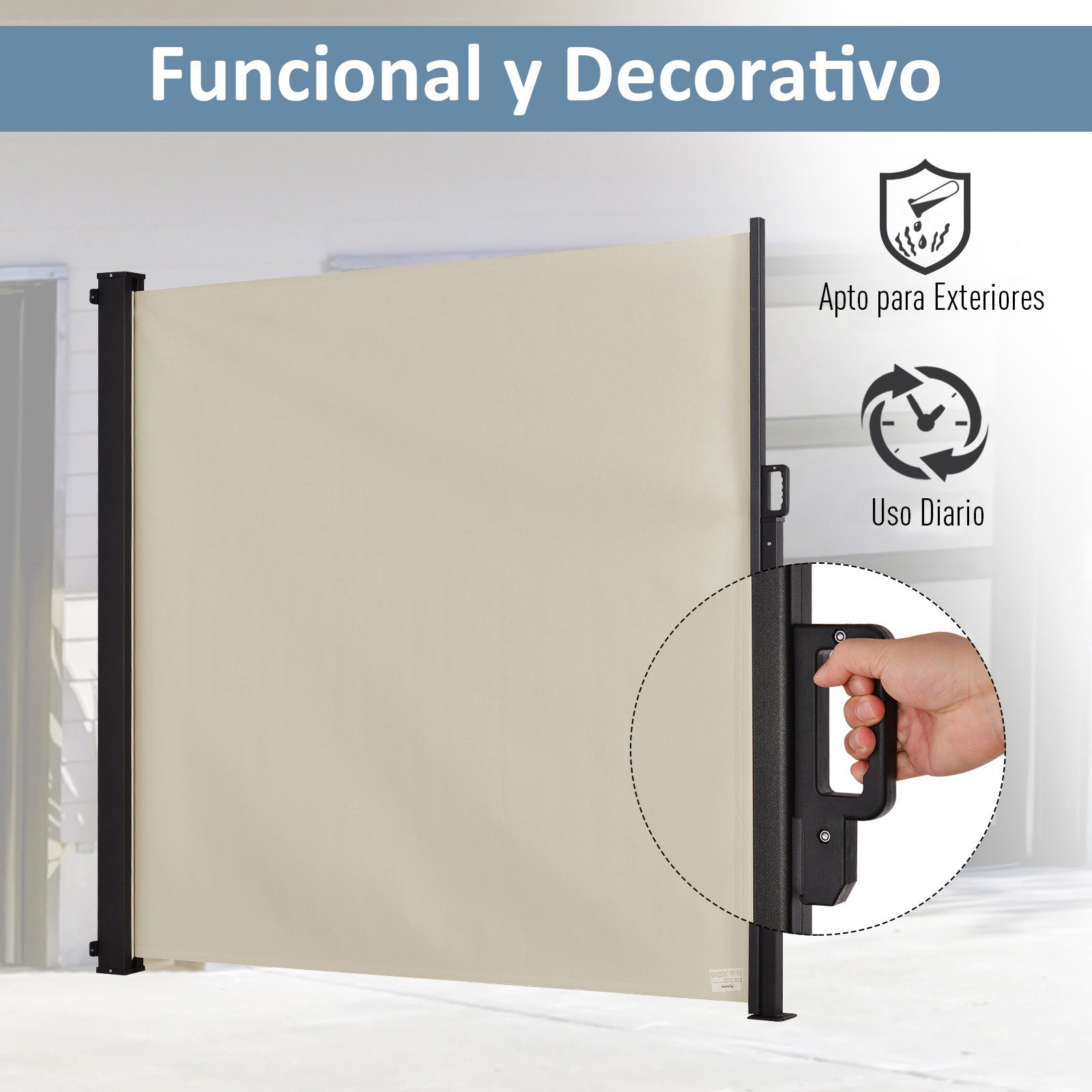 Toldo Lateral Retrátil Exterior 350x180cm Bege