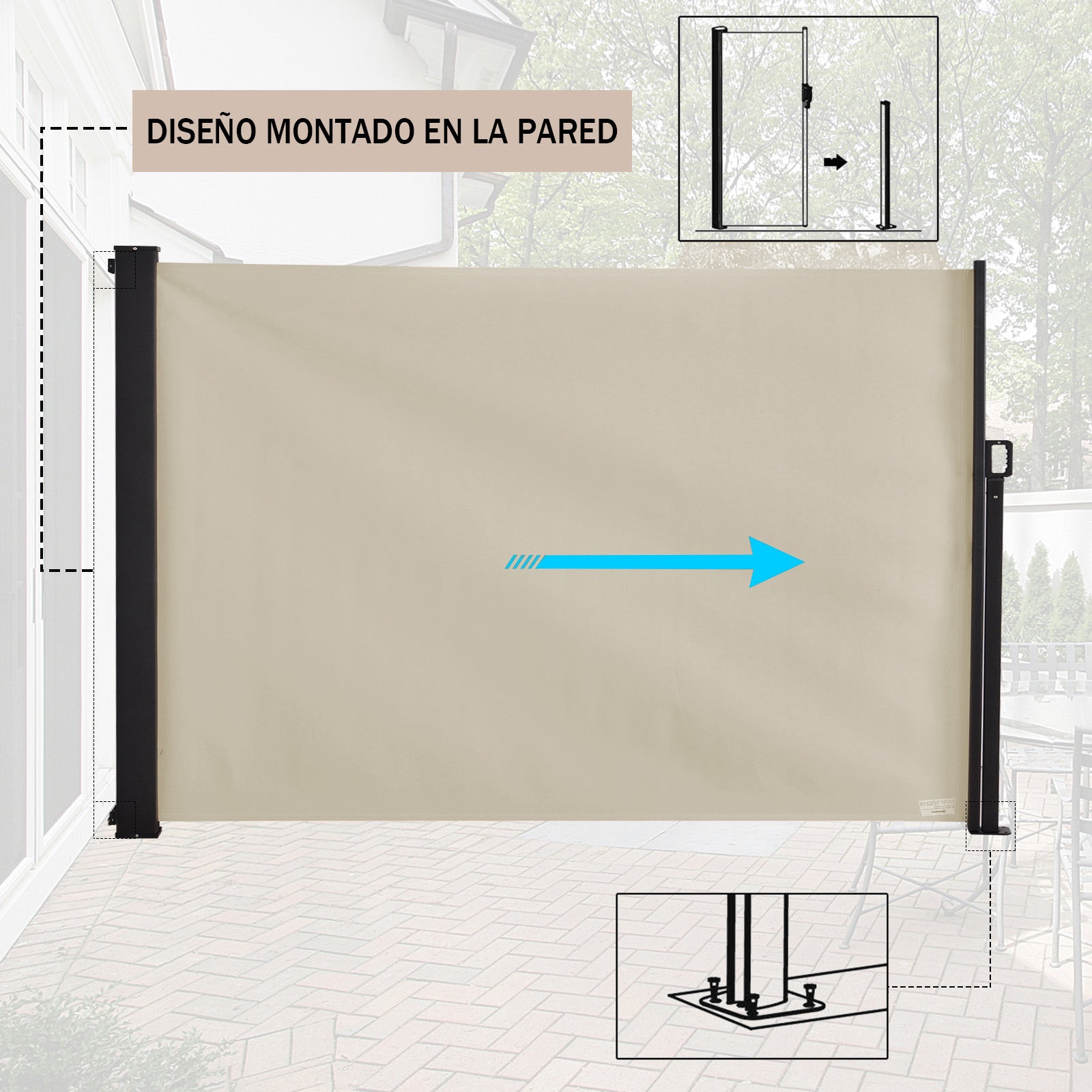 Toldo Lateral Retrátil Exterior 350x180cm Bege