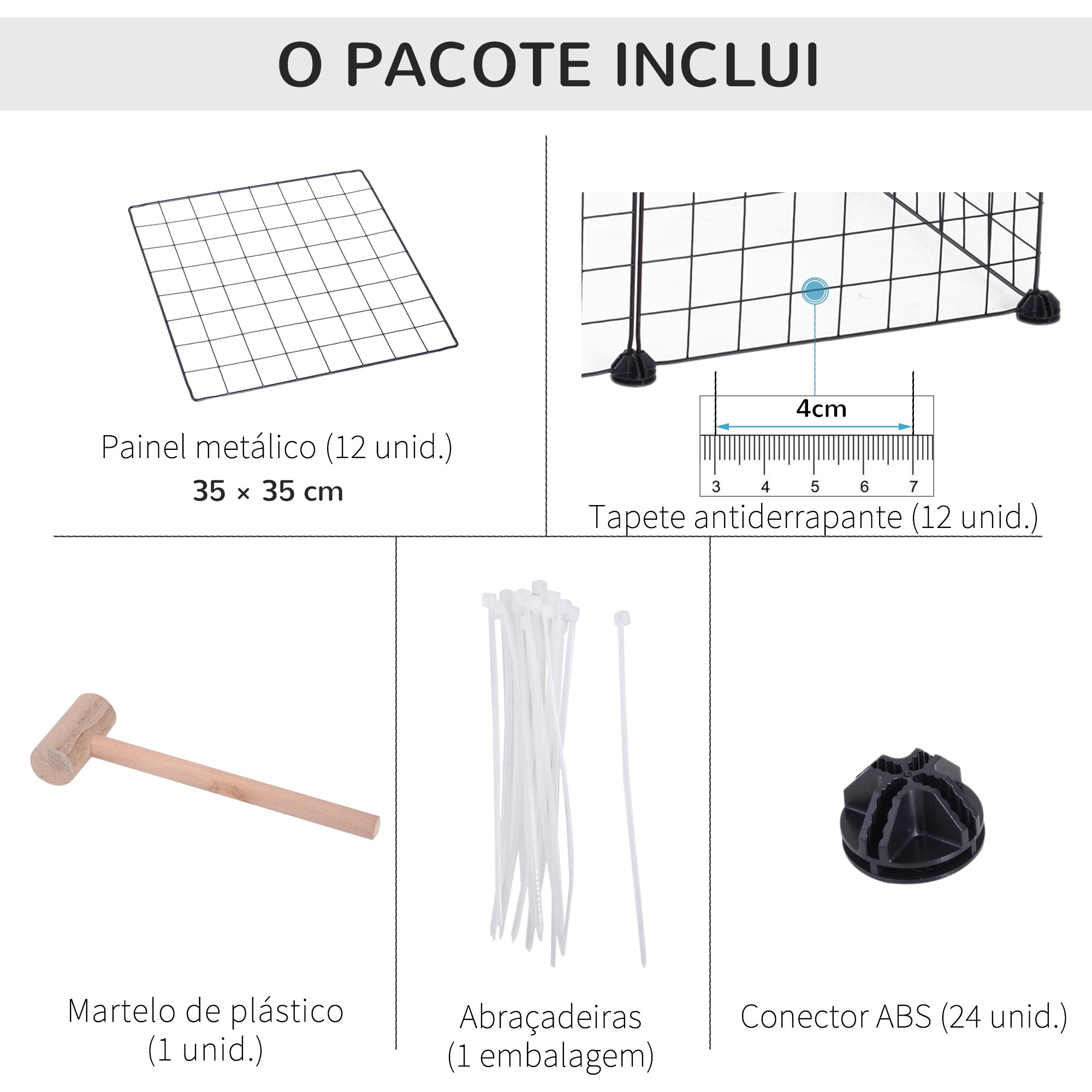 Recinto Metálico para Pequenos Animais 106x73x36 cm - Preto