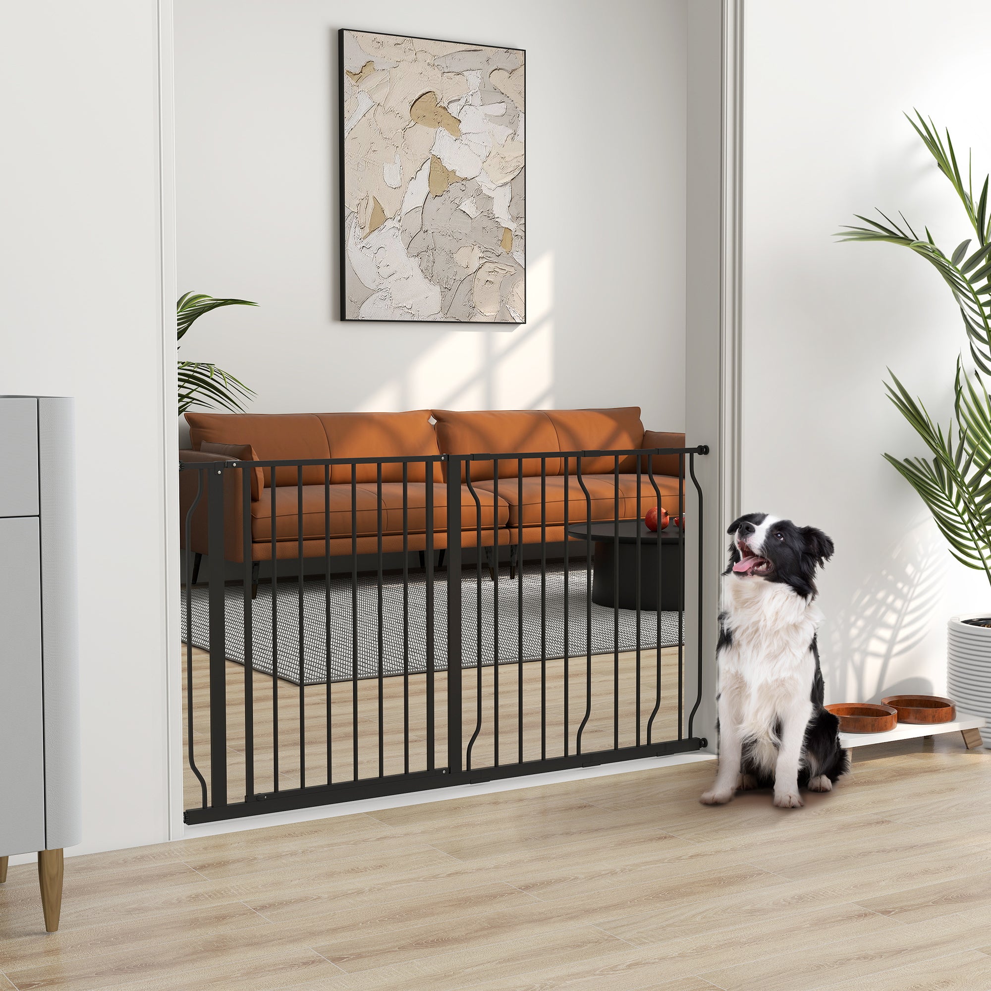 Barreira de Segurança para Cães Extensível 145x76 cm Preto