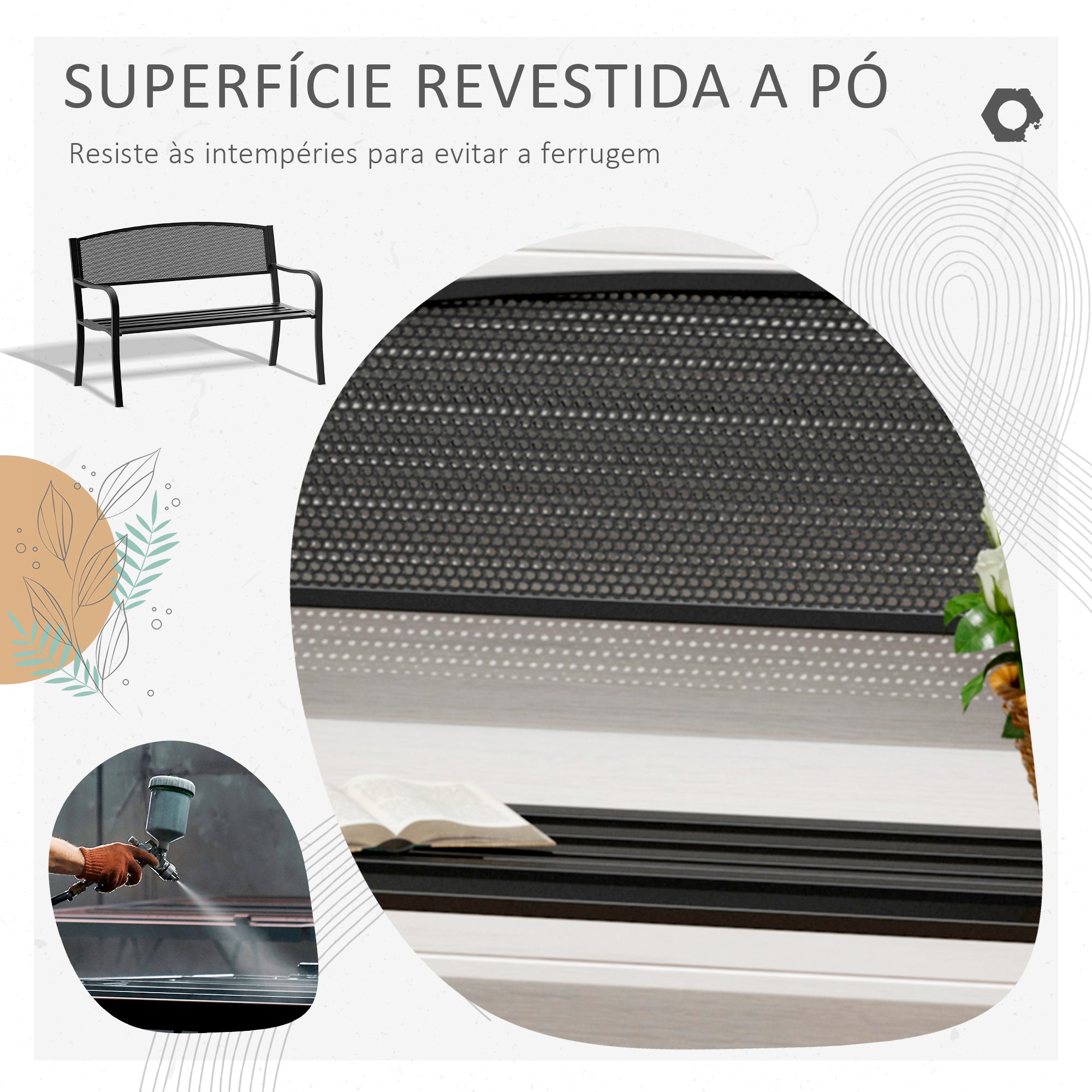 Banco de Jardim de 2 Lugares Preto 127x60x87 cm